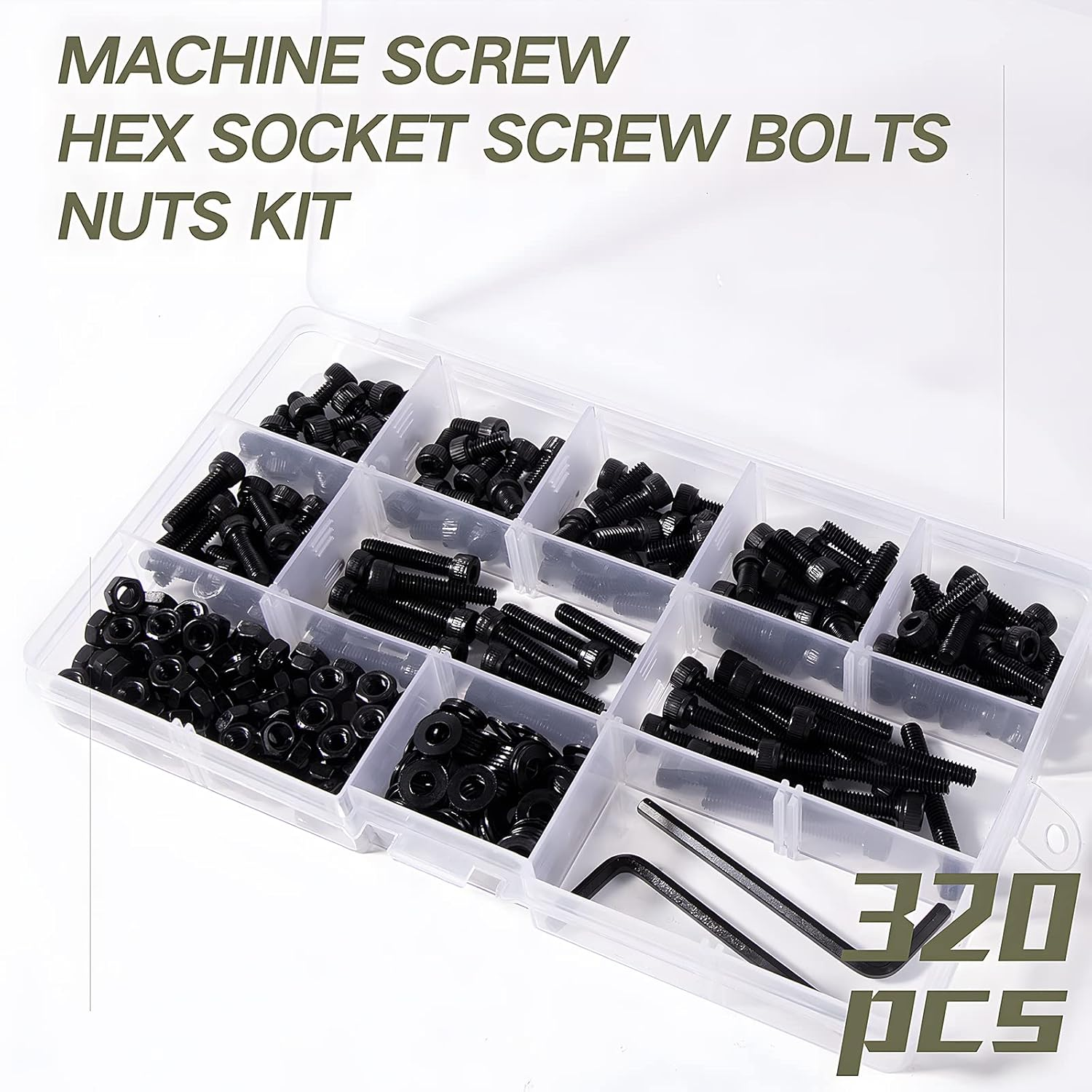 Zmbroll M4 Hex Head Socket Screws,320Pcs Hex Socket Head Cap Metric Machine Bolts,12.9 Grade Alloy Steel Screws,Hexagon Nuts Washers with Hex Wrenches, Black Oxide Finish image number 6