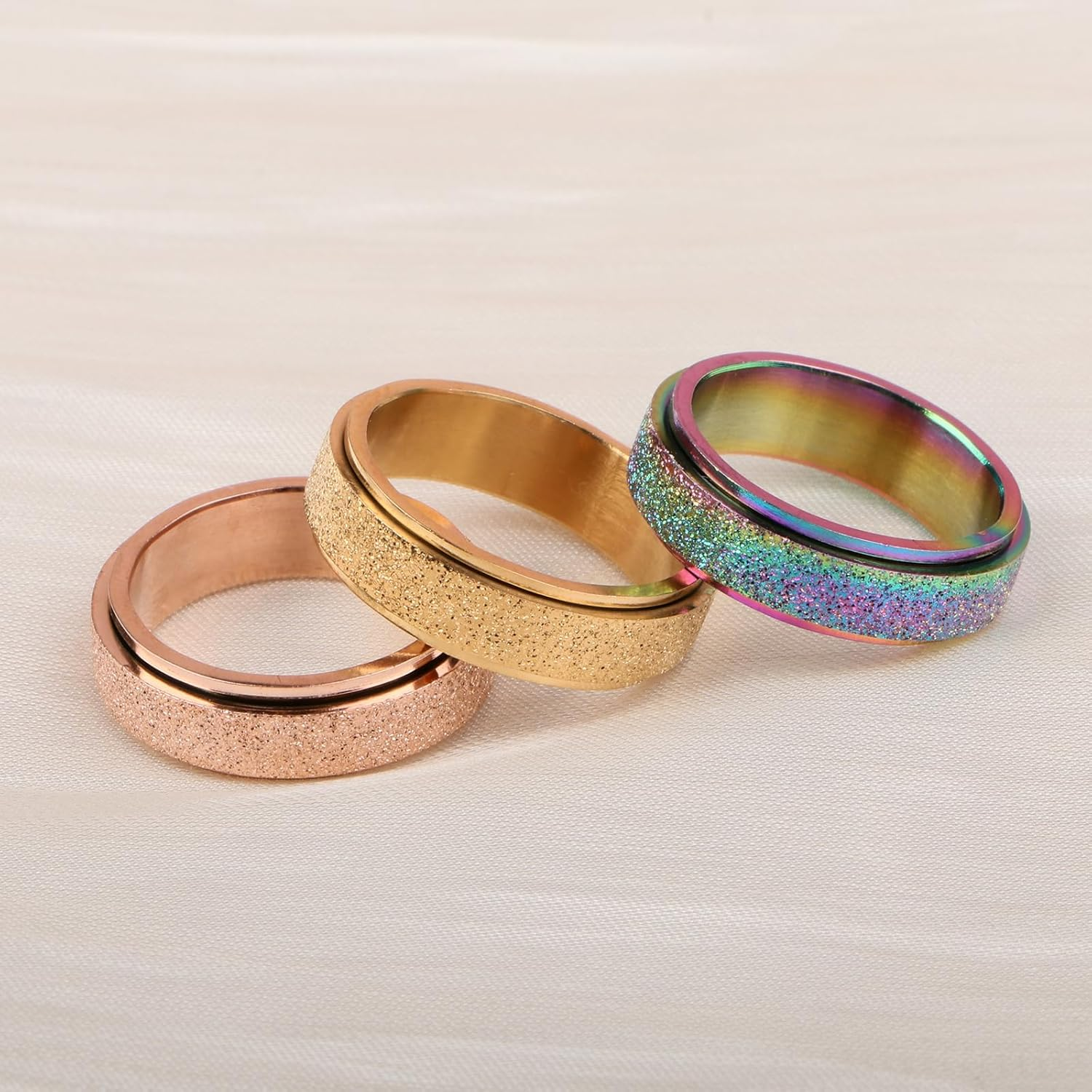 Anxiety Fidget Ring for Women,6Pcs Stainless Steel Fidget Spinner Ring,Adhd Fidget Ring,Worry Ring Anxiety Ring for Women Men,Thumb Ring Aura Ring for Women, 11, Metal image number 2