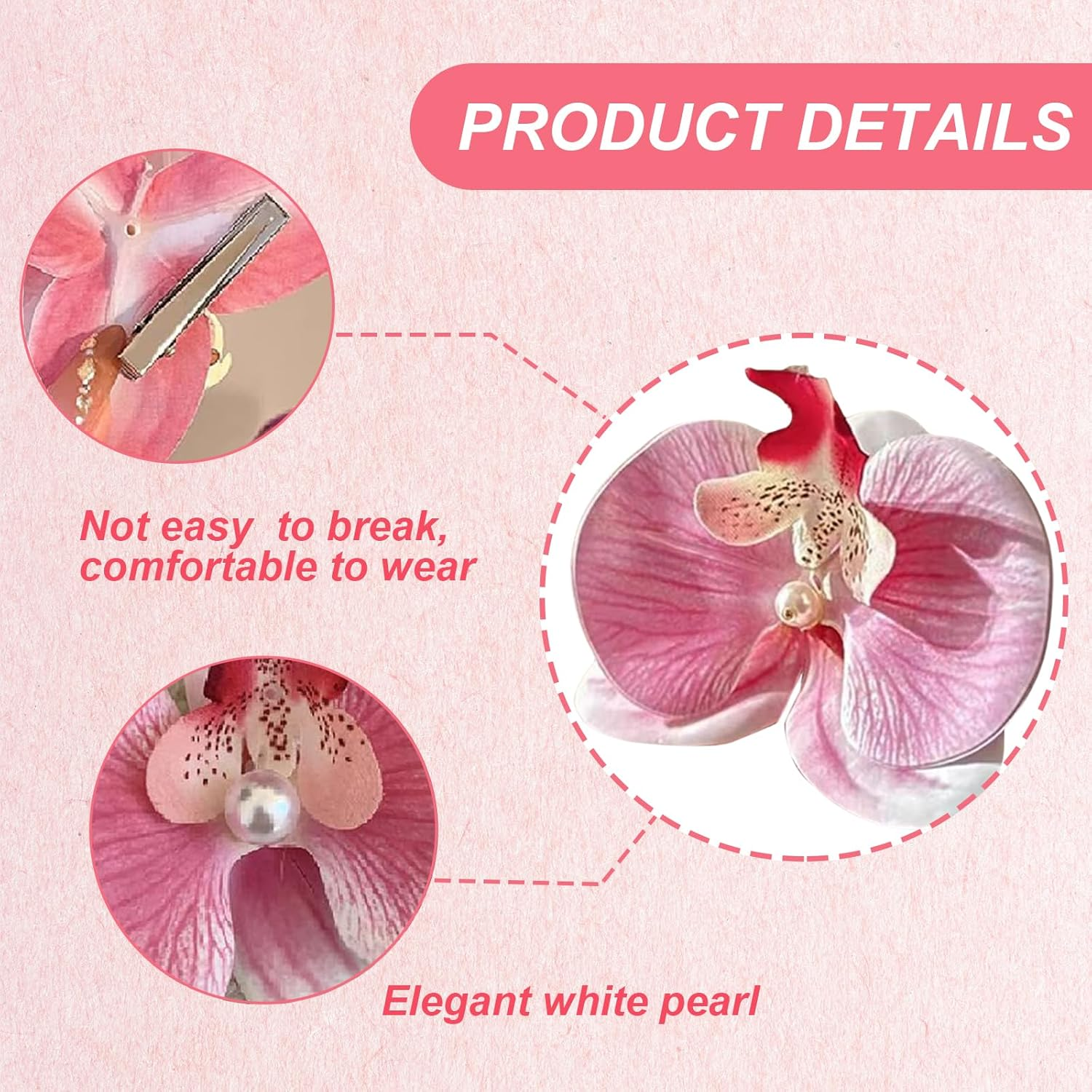 Ruzister 3 Pieces Hawaiian Flower Hair Clips Bohemian Hairpin with Butterfly Orchid Artificial Phalaenopsis Hair Clip for Holiday Seaside image number 3