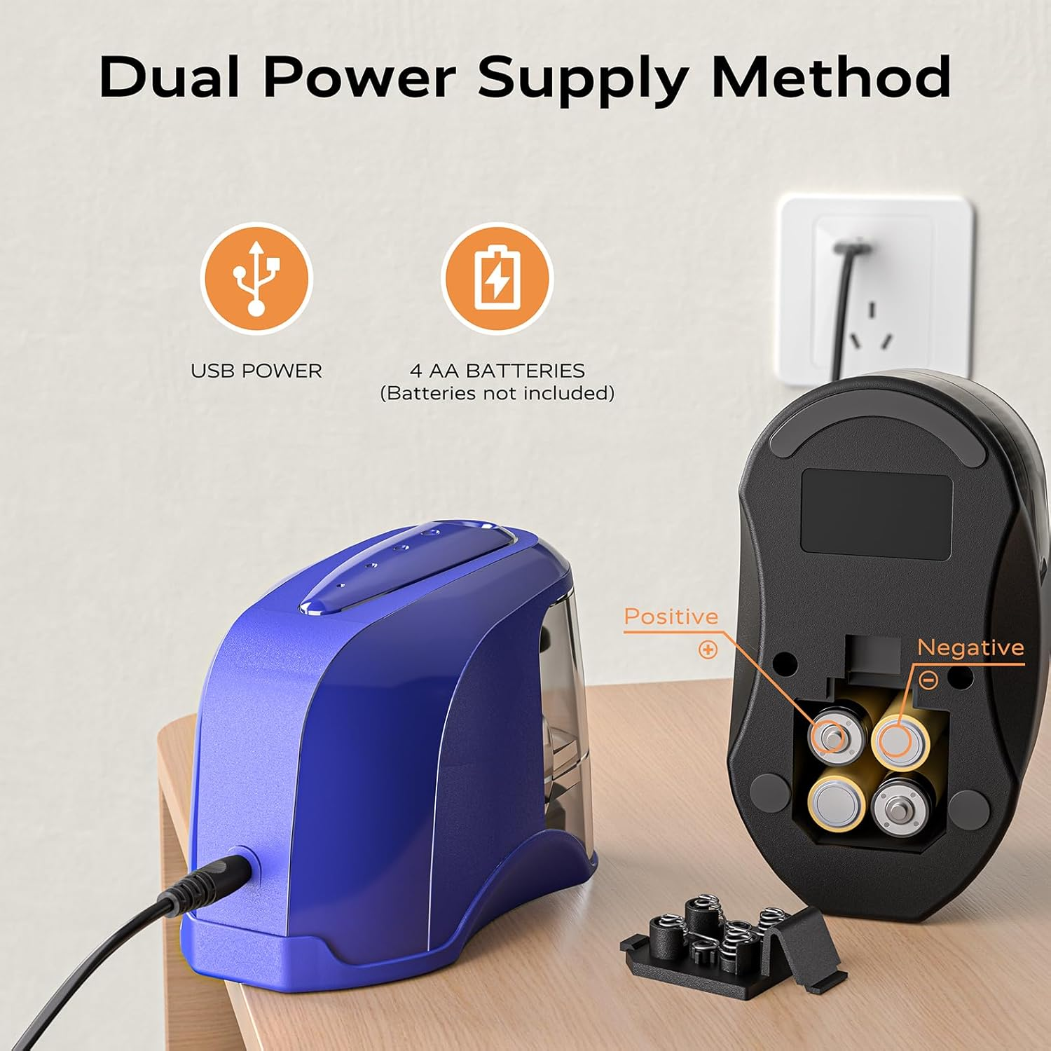 STAGEEK Electric Pencil Sharpener with Container, Battery Sharpener for 6-8 Mm Pencils/Colouring Pencils, Electric Sharpener with Box, Battery and USB Two Modes, Auto Stop, Office, Blue image number 4