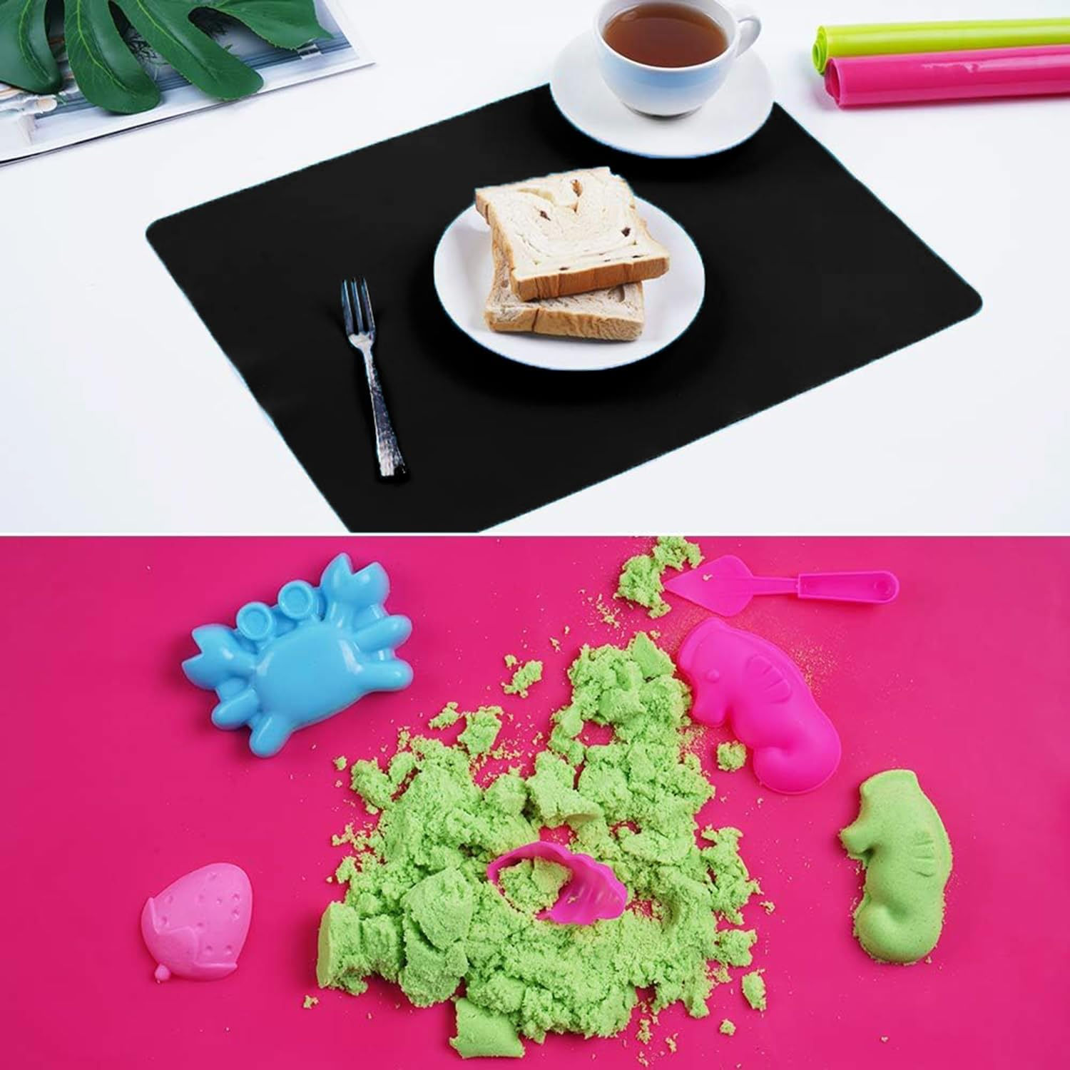 5Pcs Large Silicone Mats for Crafts,Silicone Placemats for Dining Table,Nonstick Nonslip Sheet, 15.7"X11.8" Craft Mat Table Protector(Blue&Gray&Green&Rose Red&Black) image number 6