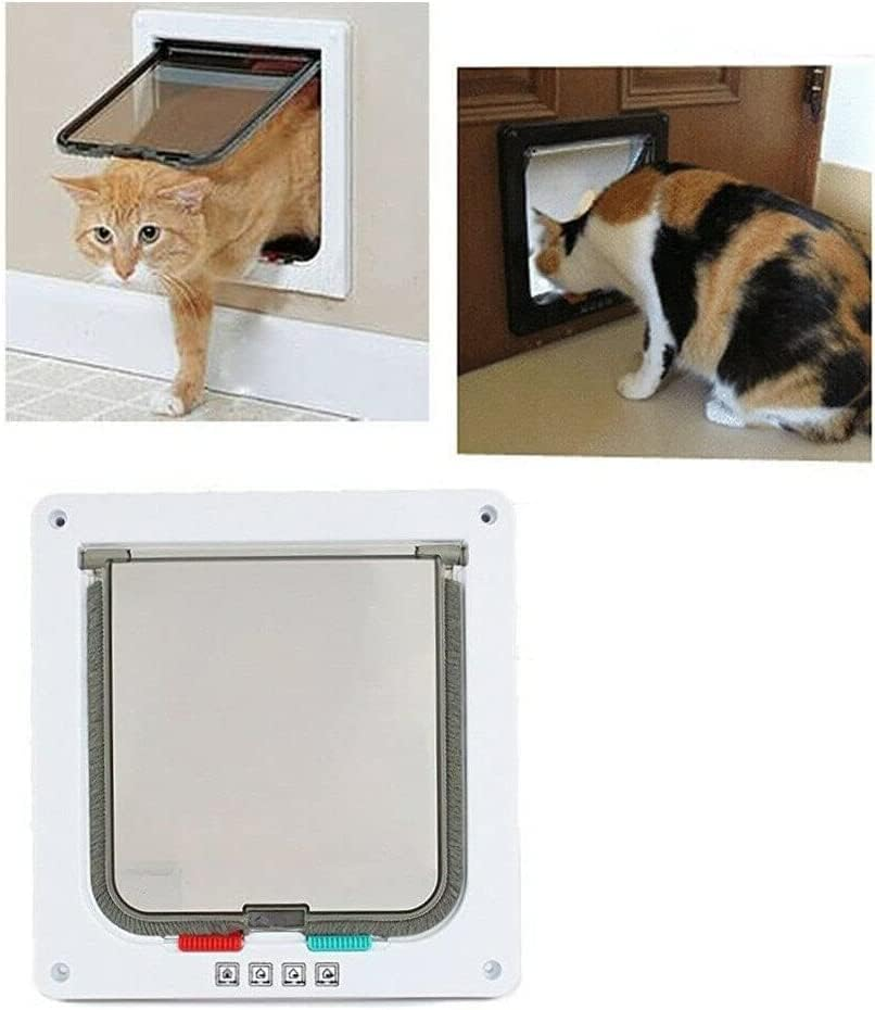 EZONEDEAL Large Cat Door Interior Door with 4 Way Locking, Waterproof Cat Flap Door, White Pet Door Kit for Kitten Small Dog, Cat Door for Window Size 23Cm X 5.1Cm X 25Cm image number 3