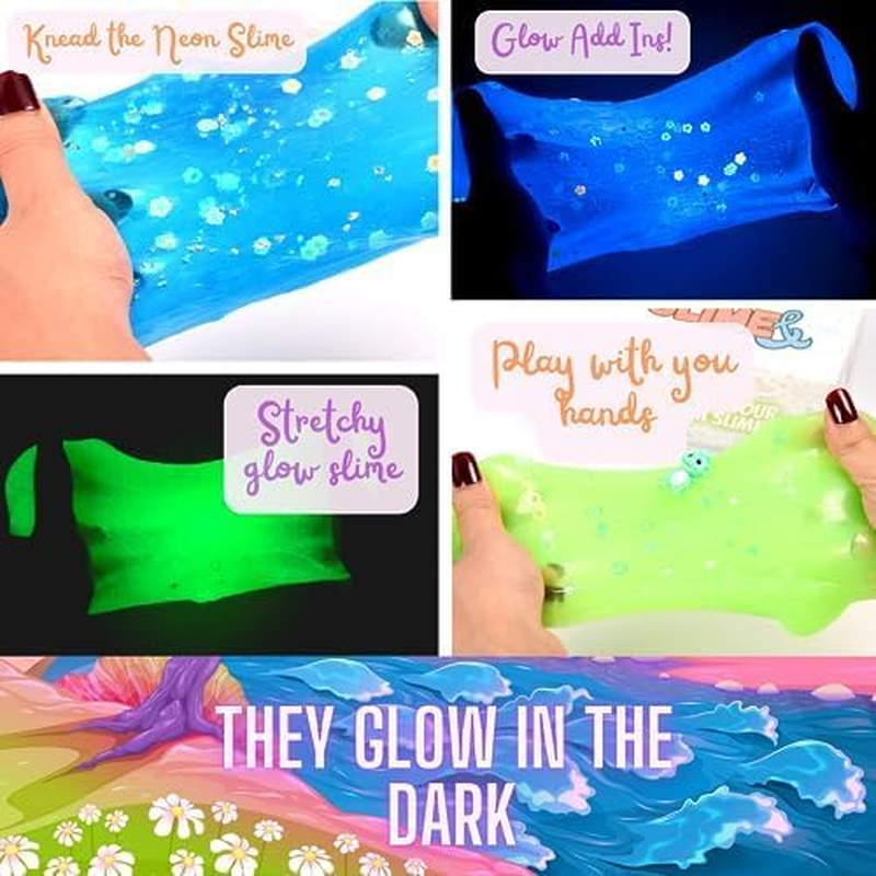 Toysbutty 2 Slime Pack Glow in the Dark Slime Kit for Girls Boys, Create with Kids Dragon Theme, Premade Slime Making Kit, 8 Slime Accessories, 2 Big Slime Charms Putty Set Toy Slime Kits