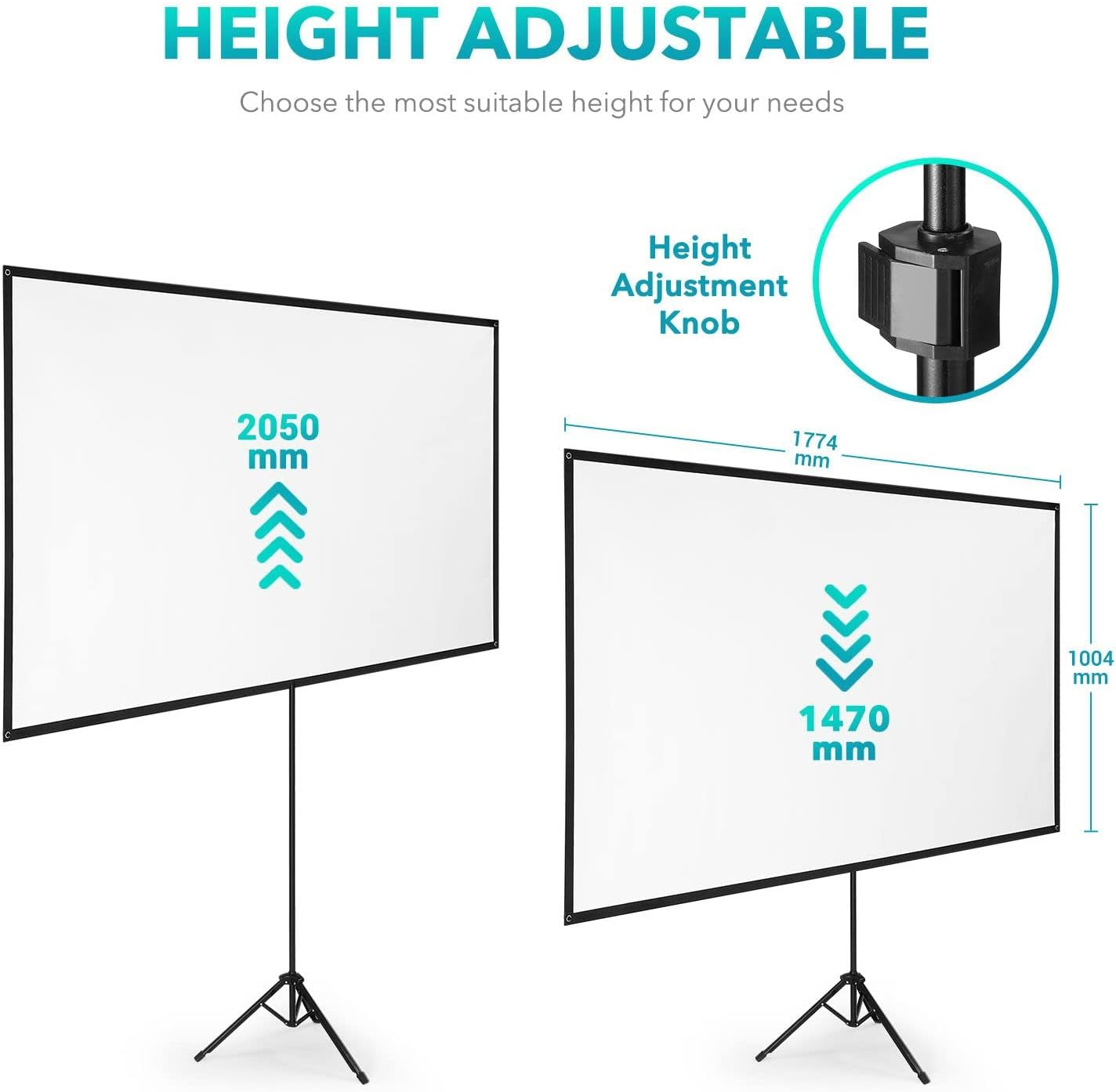 OGL 4K Portable Projector Screen with Tripod Stand, 80 Inch 16:9 Light-Weight Outdoor Movie Screen, Mobile and Compact, Easy Setup and Carrying, Projection Screen with 1.2 Gain Density Fiber, Idea for Home Cinema, Tours, Exhibitions, Meeting image number 6