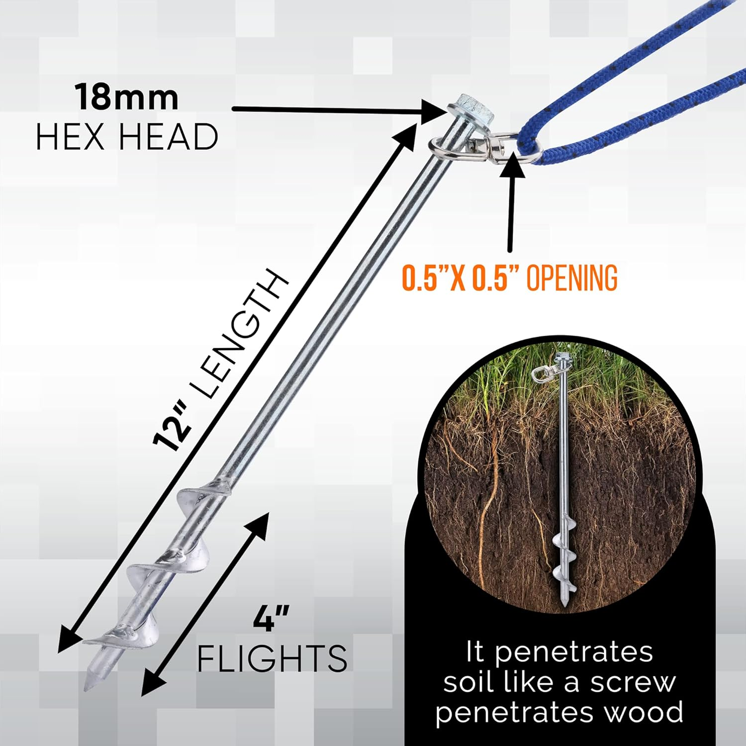 Ground Anchors Screw in - 12 Inch Set of 4 - Tent Stakes Heavy Duty - Trampoline Anchor Kit - Earth Anchor - Swing Set Anchors for Metal Swing Set - Trampoline Stakes Anchors High Wind image number 1