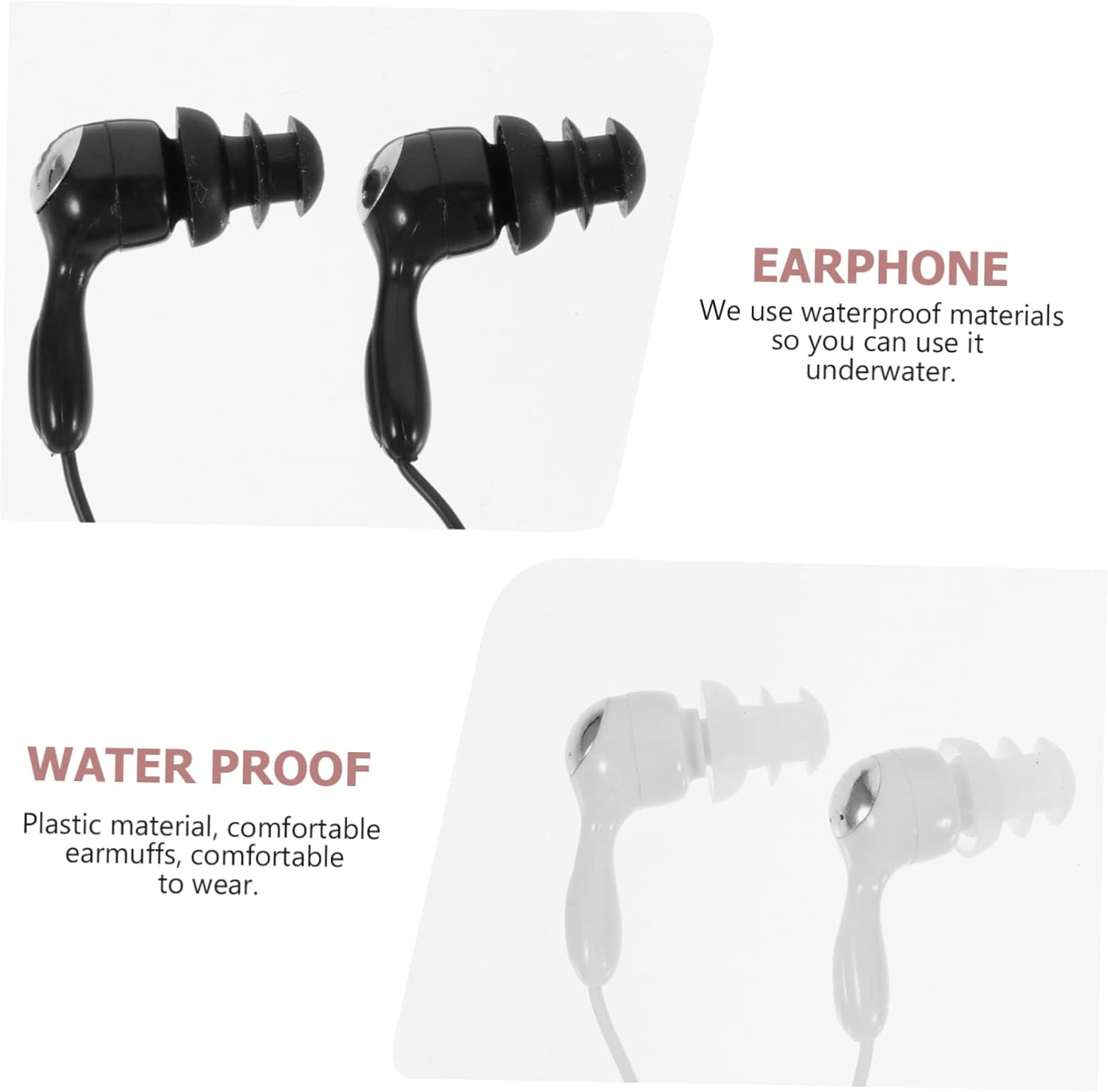 KALLORY Waterproof Swimming Earphones 2Pcs In-Ear Mp3 Earbuds 3.5Mm Jack Adult Bathing Ear Plugs Compatible for Diving and Shower Use image number 3