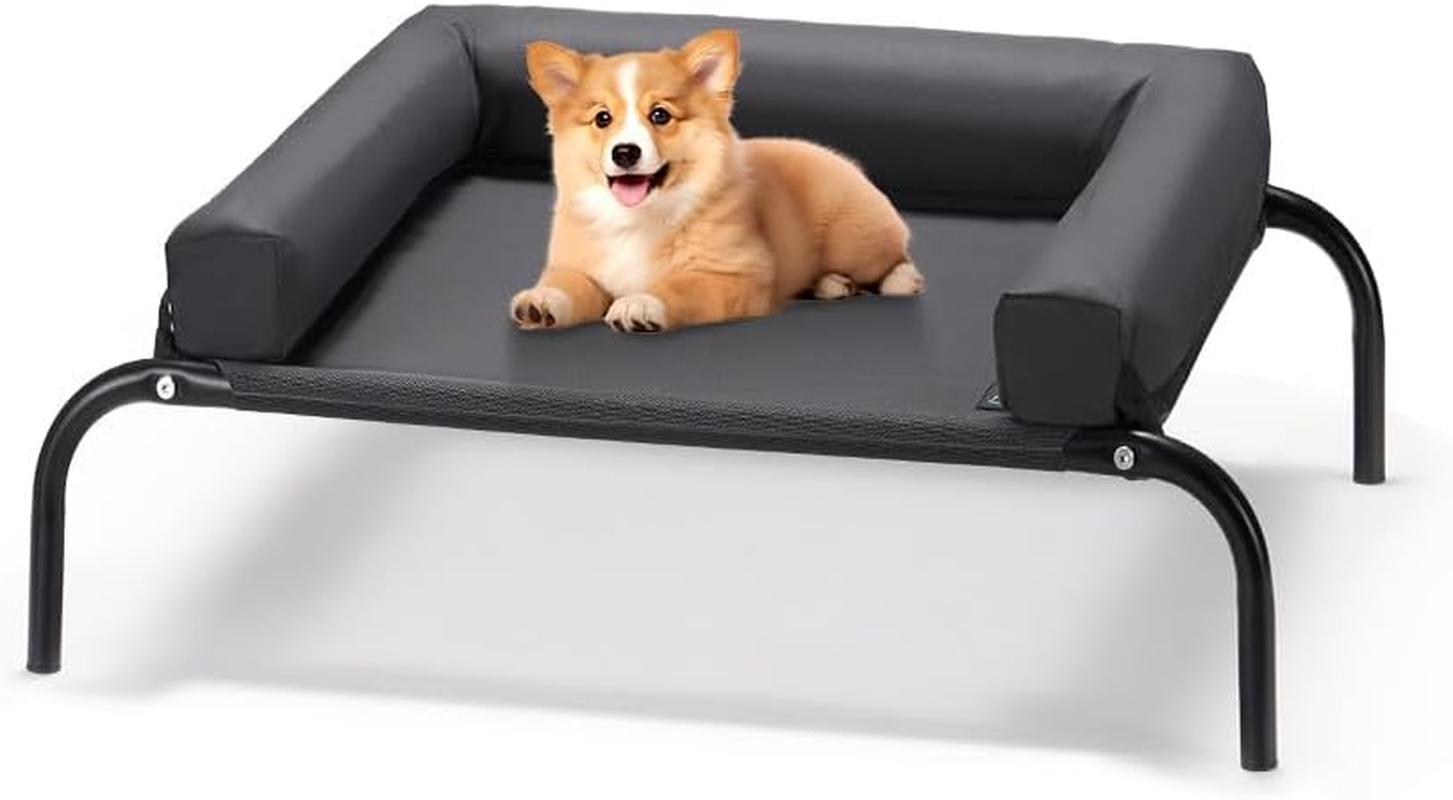 Petzly Cooling Elevated Dog Bed with Pillows, Raised Pet Bed for Large Extra Large Medium Dogs, Portable Washable Dog Cot with No-Slip Rubber Feet, Indoor & Outdoor Use, Black, Xlarge(123X90X20Cm)