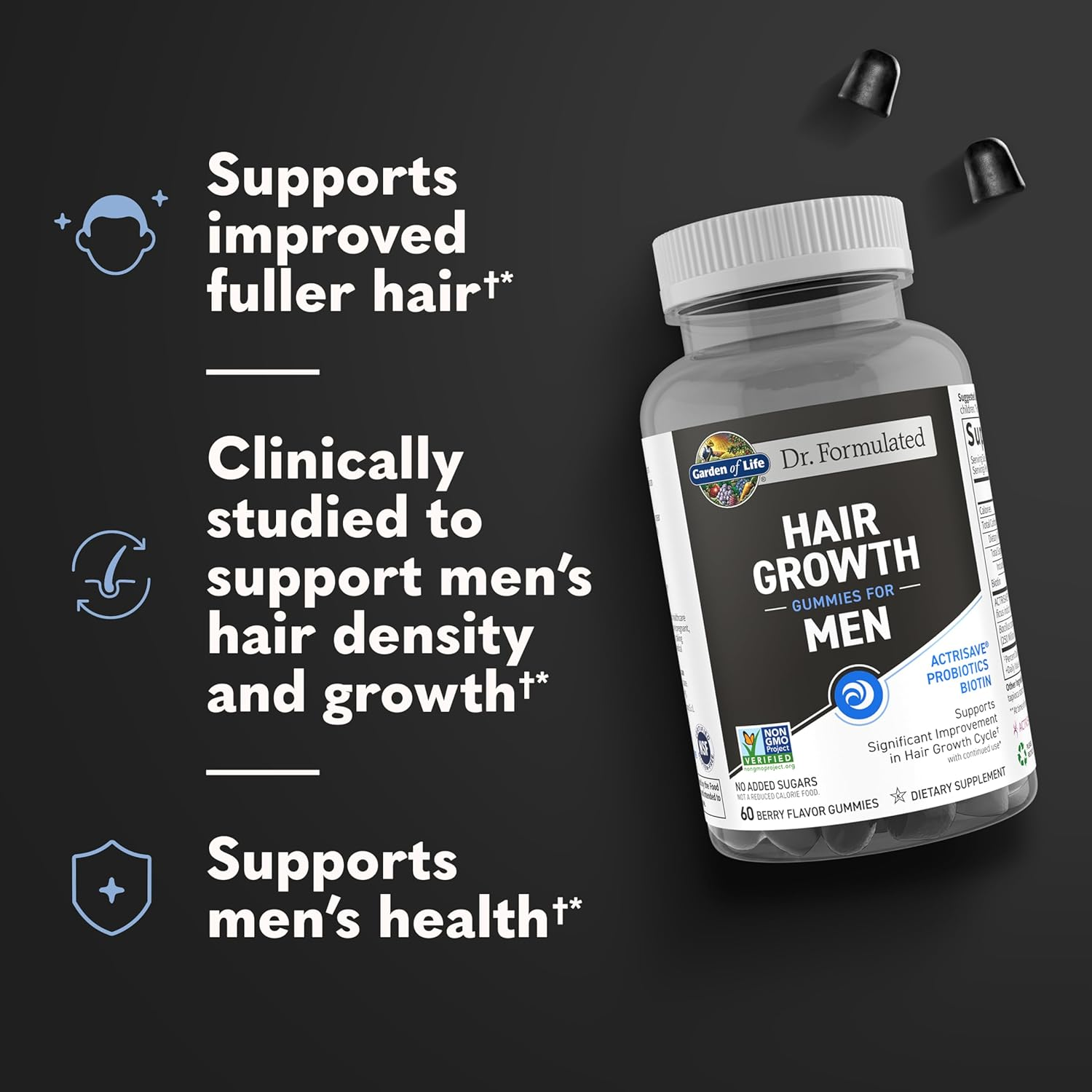 Garden of Life Dr. Formulated Hair Growth Gummies for Men, with Biotin and Clinically Studied Extracts to Support Men&rsquo;S Hair Growth, Delicious Berry-Flavored Gummies, 60 Count image number 5