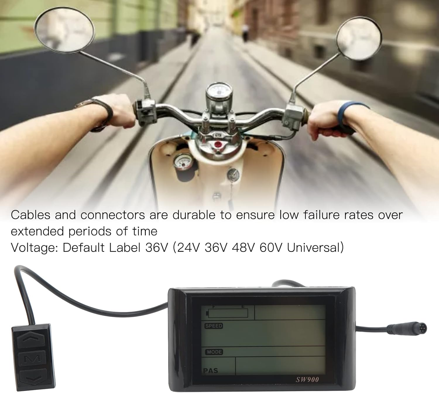 Changor Electric Bike LCD Display, SW900 Waterproof Connector Compact Lightweight LCD Display Meter, Rad Power Bike LCD Display Upgrade Replacement for Electric Bicycles Scooters, 22.5/25.4/28.6Mm image number 6