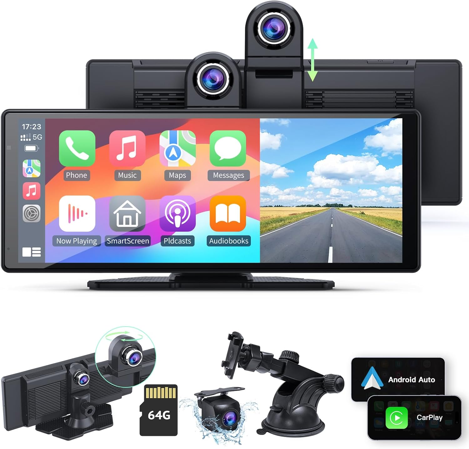 [2024 Upgrade] Apple Carplay Screen for Car&Android Auto Screen with 2.5K Dash Cam,Backup Camera,Portable 9.3" HD IPS Screen for Car,Gps Navigation,Bluetooth,Airplay,Aux/Fm for All Vehicles image number 3