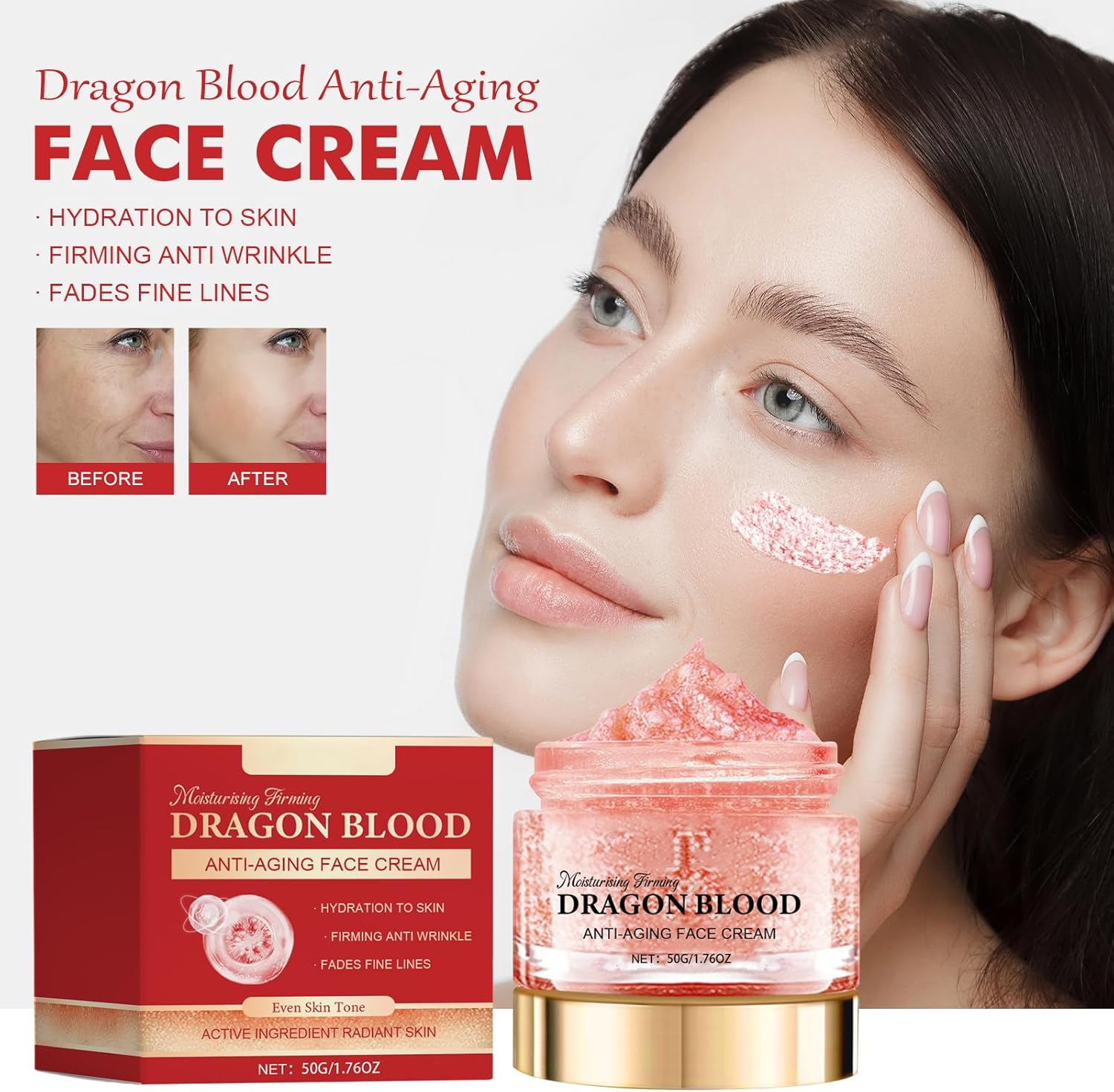 Dragon Blood Anti-Aging Face Cream, Deep Hydrating & Nourishing, Improve Elasticity & Plumpness, Lightweight Moisturizer for Daily Skincare, Anti-Wrinkle Easy Creams for Women' Face (1PCS) - 2Pcs image number 6