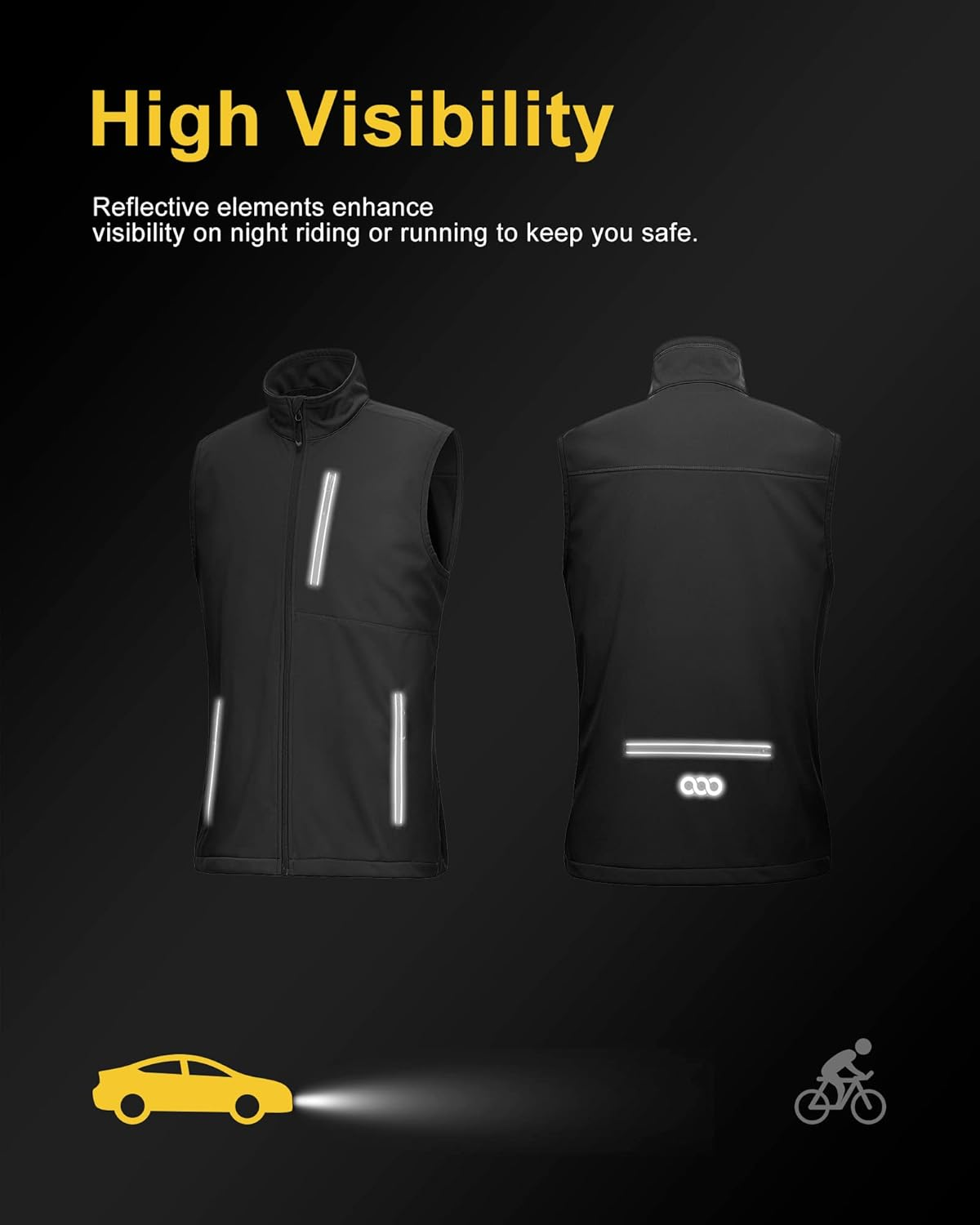 33,000Ft Men'S Lightweight Softshell Gilet, Windproof Warm Outerwear Vest Reflective Sleeveless Jacket for Cycling Running Hiking Golf Work image number 6