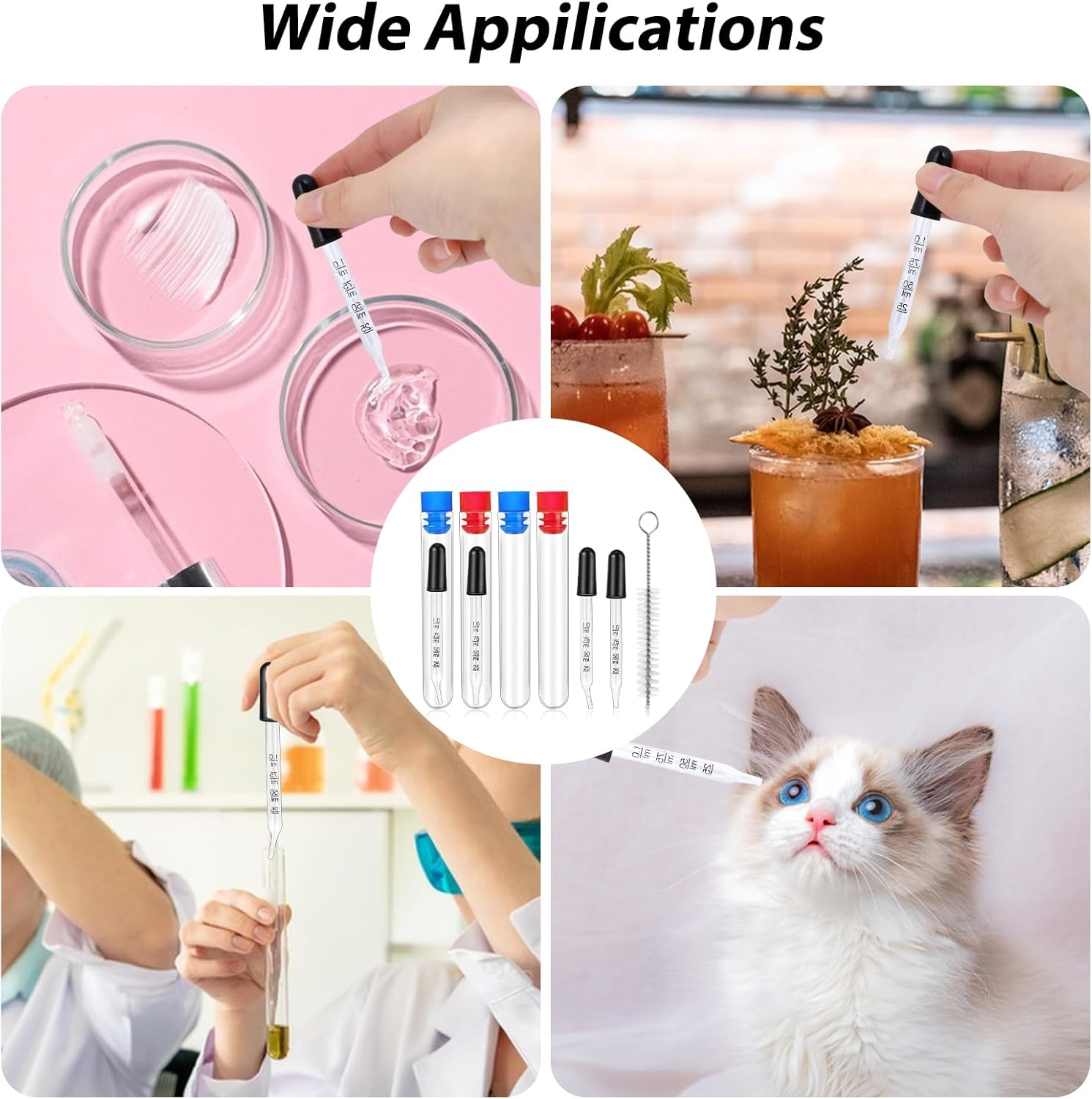 4Pcs 1Ml Eye Dropper with Durable Rubber Head, 1Ml Glass Dropper with Measurements Bent & Straight Tip, with Cleaning Brush Rubber Head, for Precise Pipette Droppers for Crafts, Essential Oil, Food image number 3