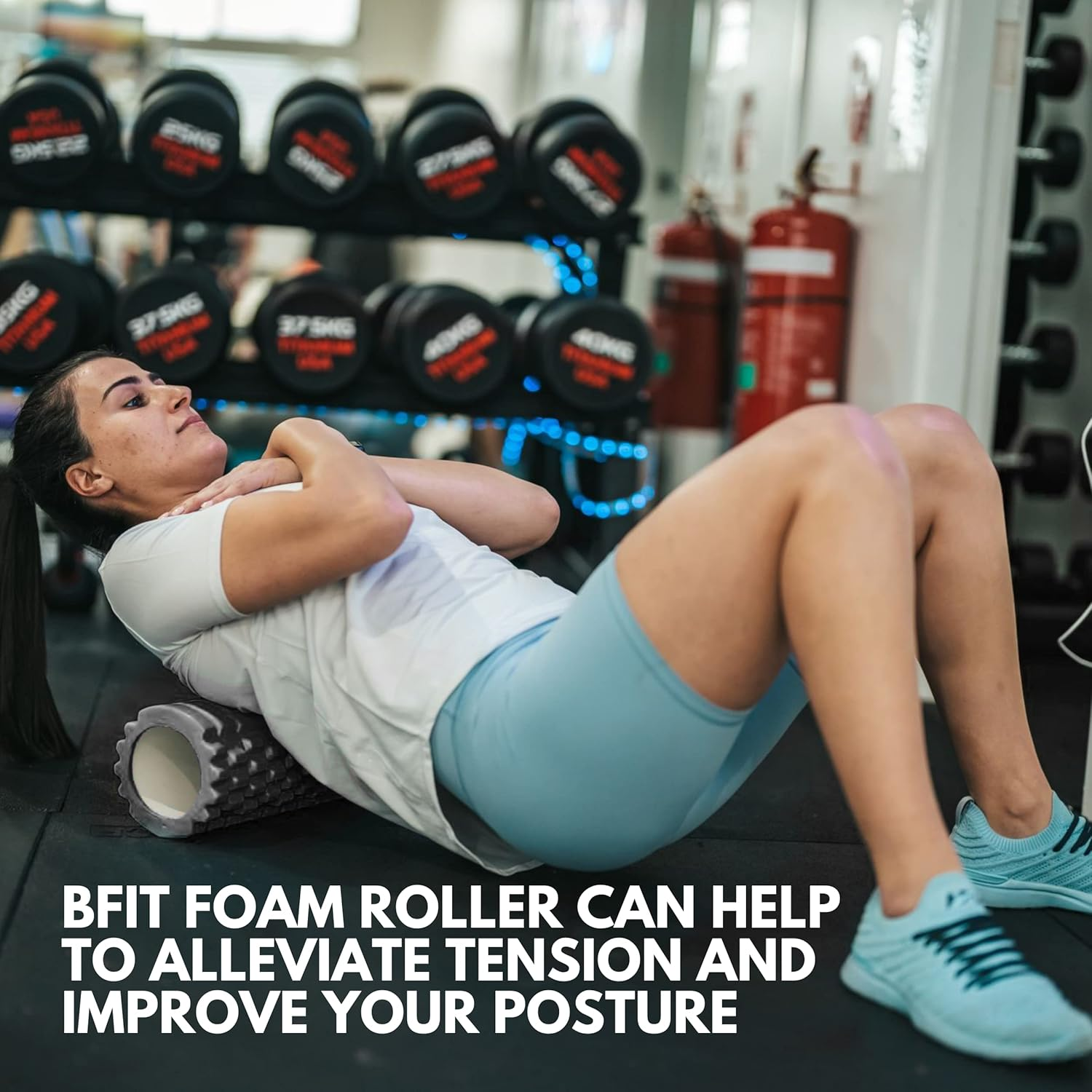 BFIT 9 in 1 Foam Roller Set Includes Massage Roller with 5 Loop Resistance Bands, Solid Massage Ball, Double Lacrosse Peanut and Spikey Trigger Point Ball for Pain, Legs, Yoga & Physical Therapy (Black) image number 1