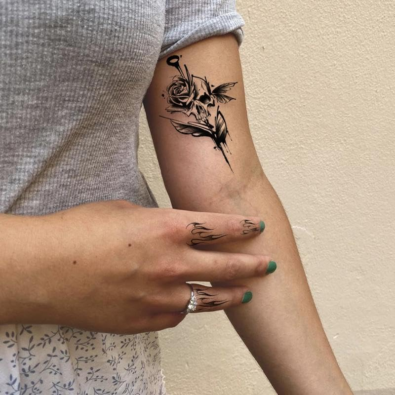 72 Sheets Temporary Tatto for Men Women Adults, 12 Sheets Arm Chest Shoulder Tattos Temporary Tattos with 60 Sheets Tiny Black Tattos, Wolf Tiger Lion Skull Owl Flower Tatto Stickers image number 1