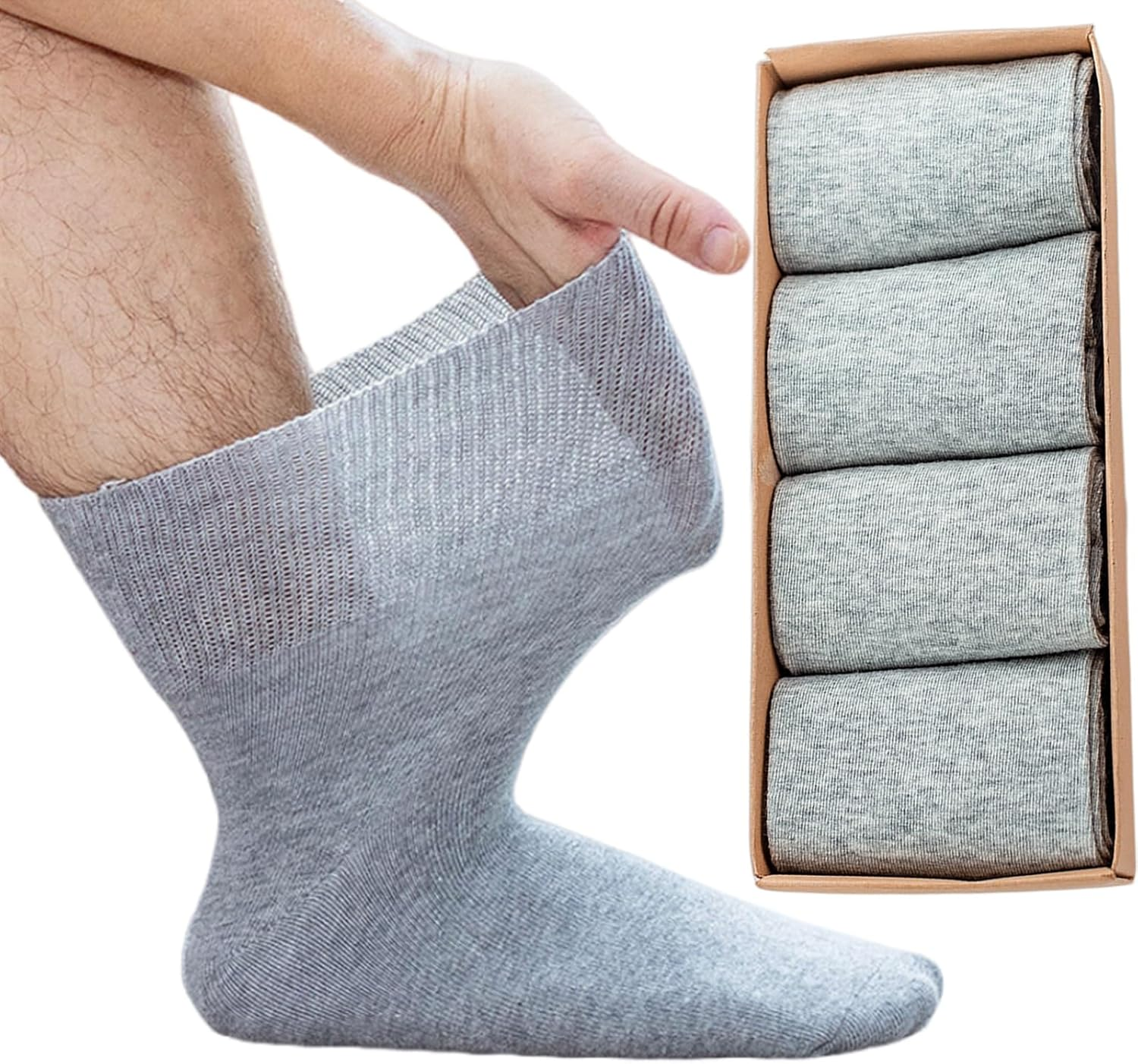 Svlftecon 4 Pack Diabetic Crew Socks Extra Wide Super Soft Non-Binding Top Edema Socks for Swollen Feet Unisex
