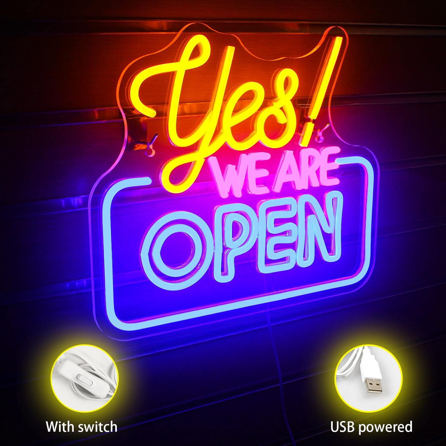 SIGNSHIP Open Neon Sign LED Sign Yes! We Are Open Neon Sign for Wall Decoration Yellow & Pink & Blue Open Neon Light Sign Light up Sign for Bar Restaurant Hotel Shop Club Decor image number 2
