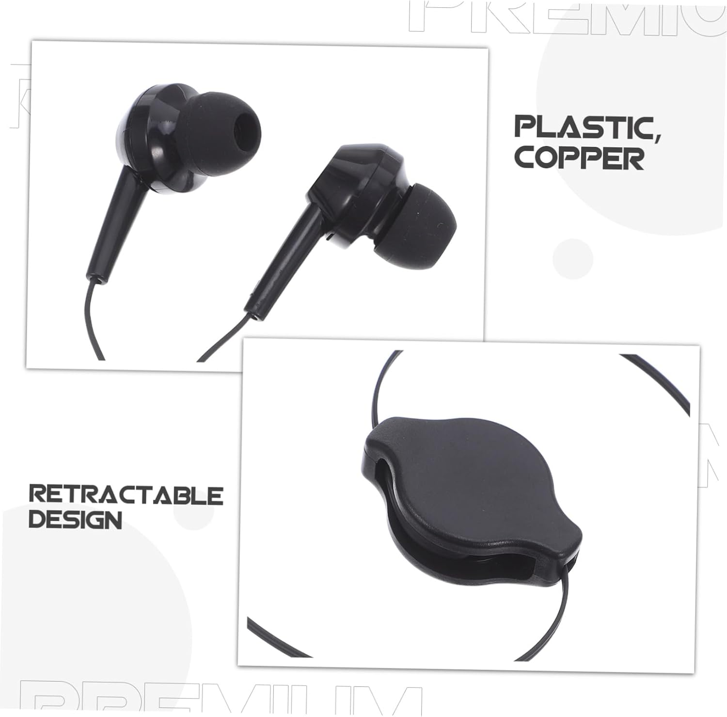 Housoutil 2Pcs Double-Pull Retractable Earbuds Ear Wired Headphones Cable for Travel Gym and Home Use image number 6