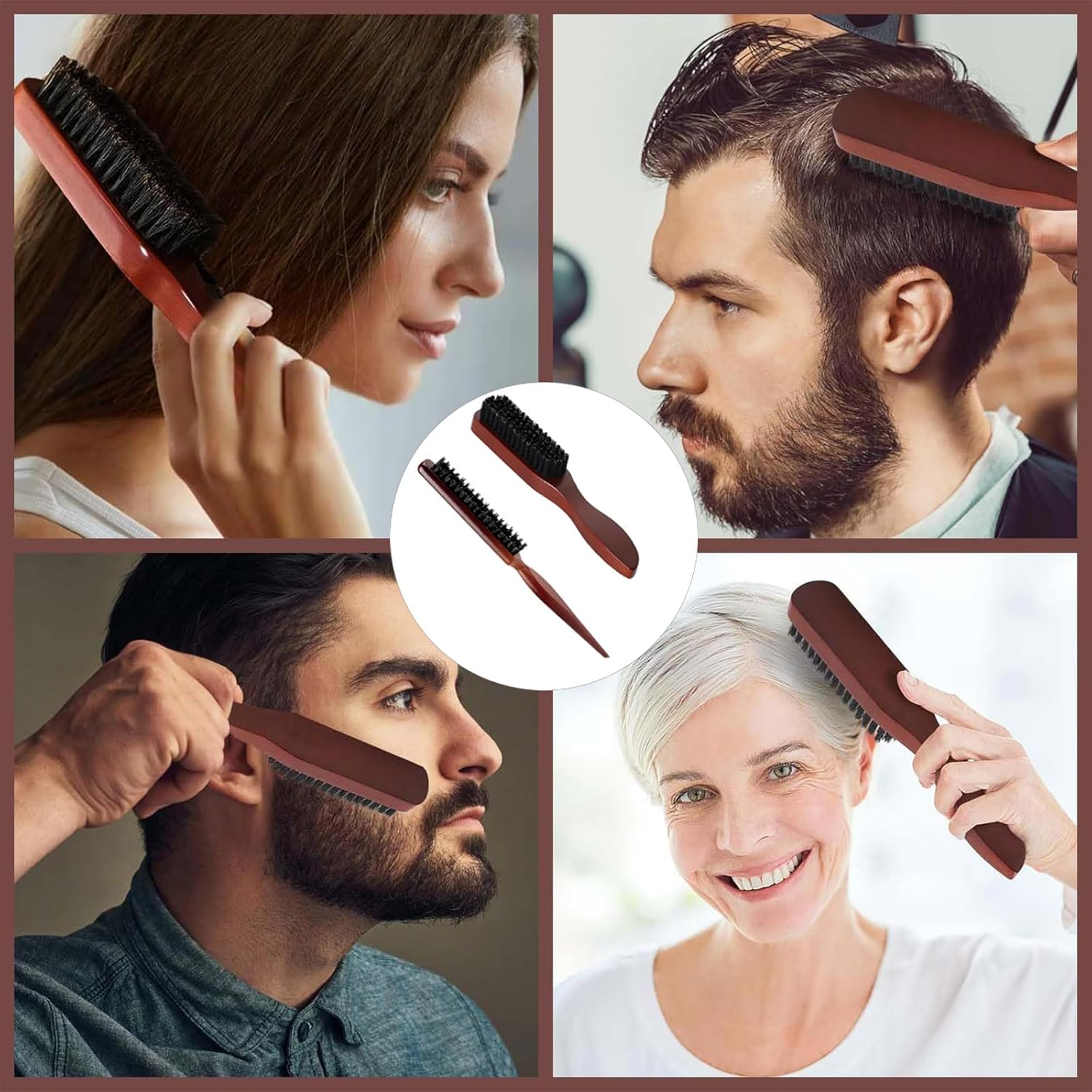 Hair Massage Smoothing Hair Brush, 2 Pcs Soft Hair Brush, Bristle Brush, Slick Back Hair Brush, Comb and Shear Tools, Suitable for Trimming and Combing Long/Thick/Curly/Thin/Thick Hair/Beard image number 6