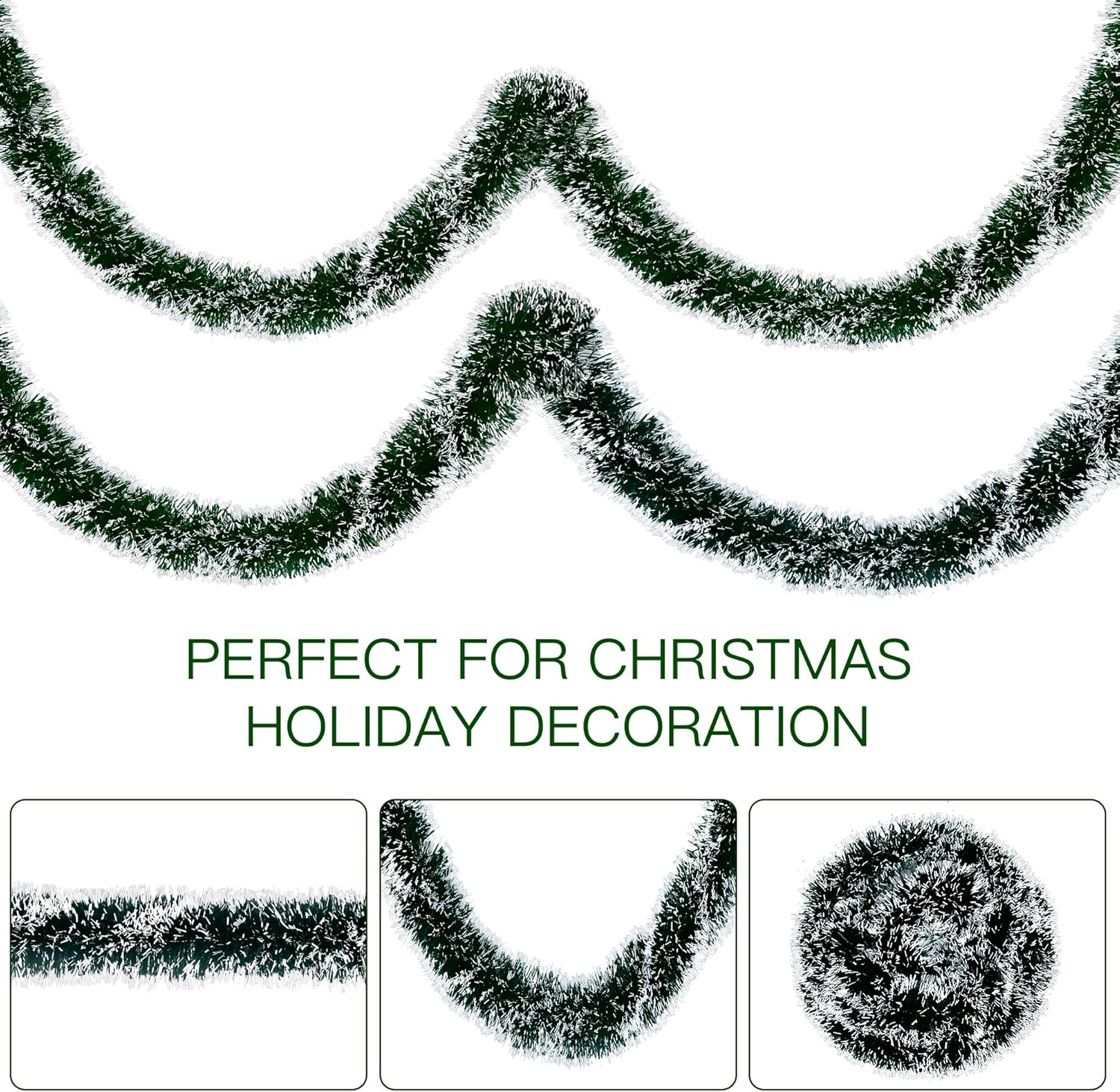 Sggvecsy 49.2Ft Christmas Green and White Tinsel Garland Xmas Tree Decorations Christmas Metallic Twist Garland Ceiling Hanging Decorations for New Year Party Birthday Holiday Indoor Outdoor Supplies image number 3