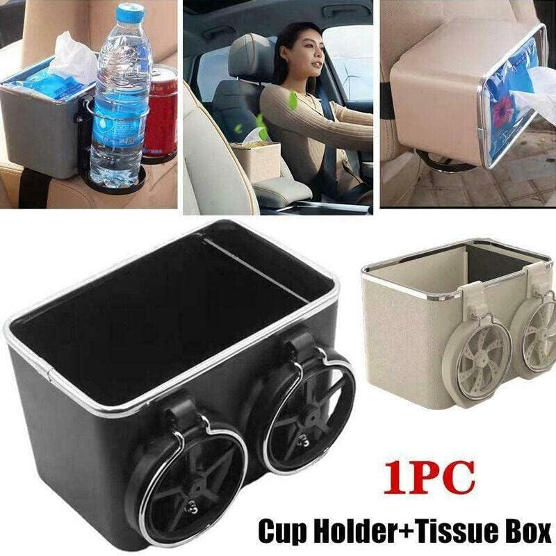 Car Armrest Storage Box Cup Holder Tissue Box Drawer Holders Car Seat Organizer Multifunctional Car Console Organizer with 2 Foldable Cup Holders image number 1