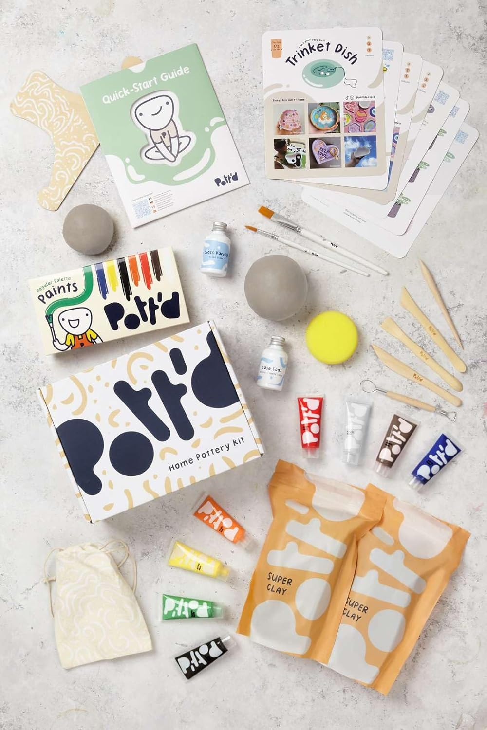 Pott'D&trade; Home Air-Dry Clay Pottery Kit for Beginners, Pottery Kit for Adults. Kit Includes: Air-Dry Clay for Adults, Tools, Paints, Brushes, Sealant, How-To-Guide, Gift - Regular Paints image number 5