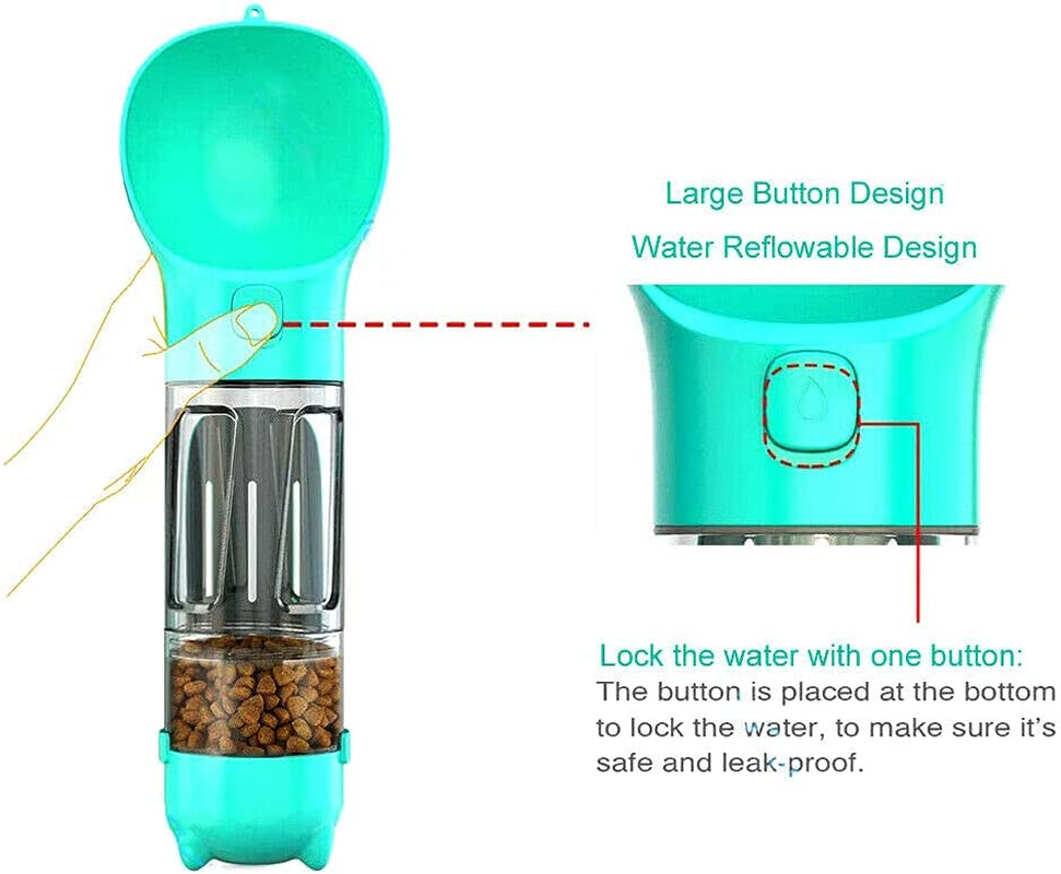 4 In1 Pet Feeder Puppy Dog Cat Water Bottle Cup Travel Pooper Scooper Outdoor (Green) image number 3
