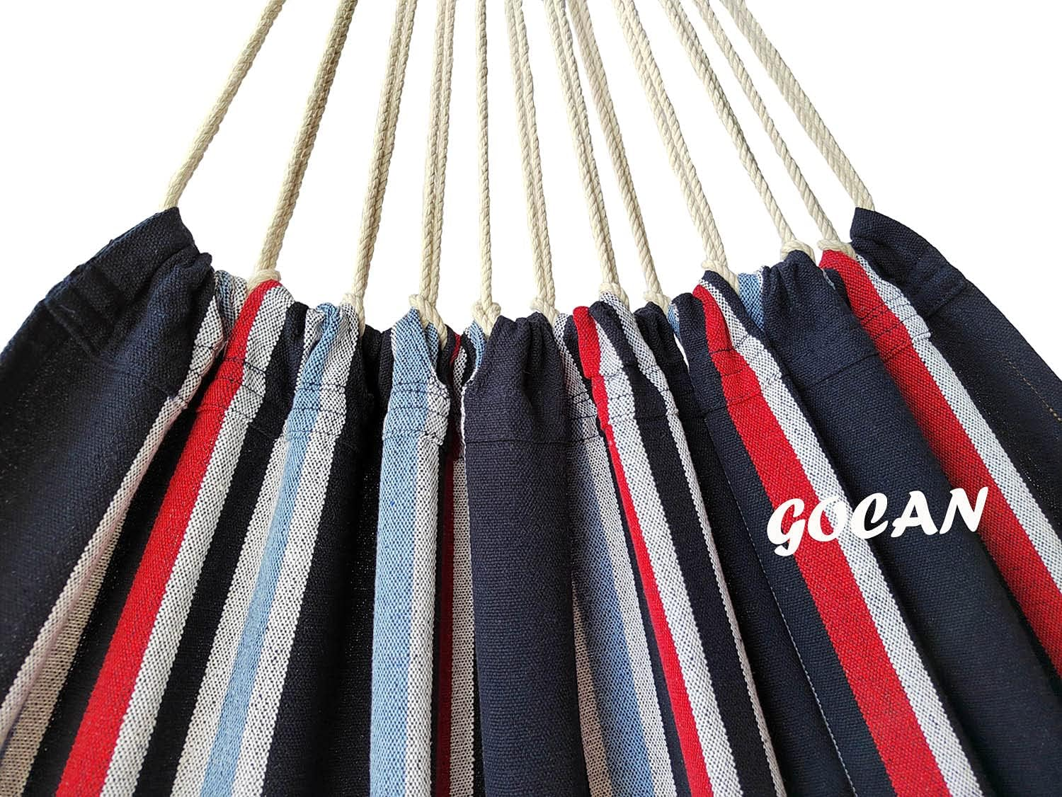 GOCAN Brazilian Double Hammock 2 Person Extra Large 220X160Cm Total Length 330Cm Load 500Lb Canvas Cotton Hammock for Patio Porch Garden Backyard Lounging Outdoor and Indoor(Dark Blue) image number 1