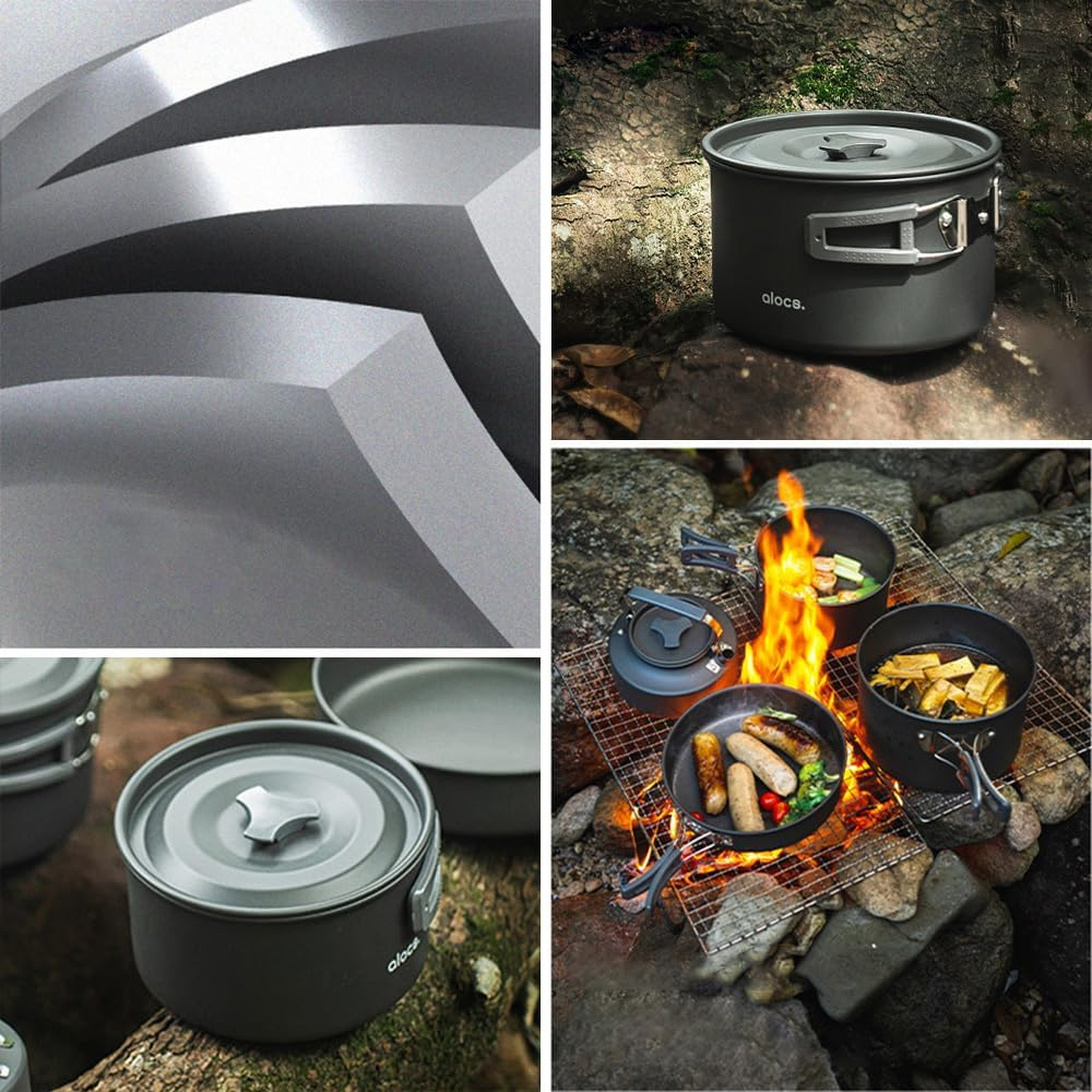 Camping Cooking Pot Aluminum Alloy Camping Cookware with Folding Handle for Camping Picnic Hiking, 1L/1509 image number 4