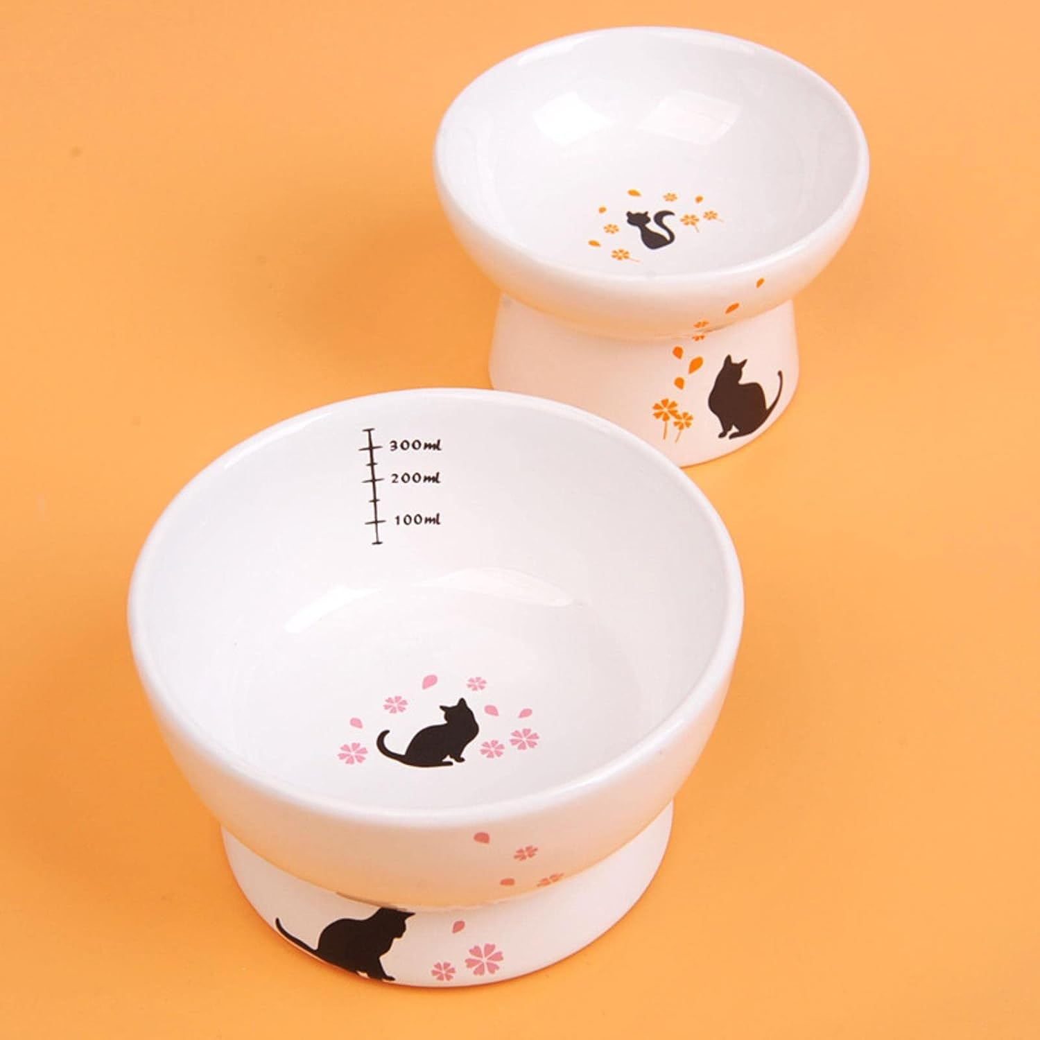 Japanese Style Tall Ceramic Pet Bowl Adult Cat Drinking Bowl Cat Food Bowl Printed Ceramic Cat Bowl-Grain Bowl,White image number 2