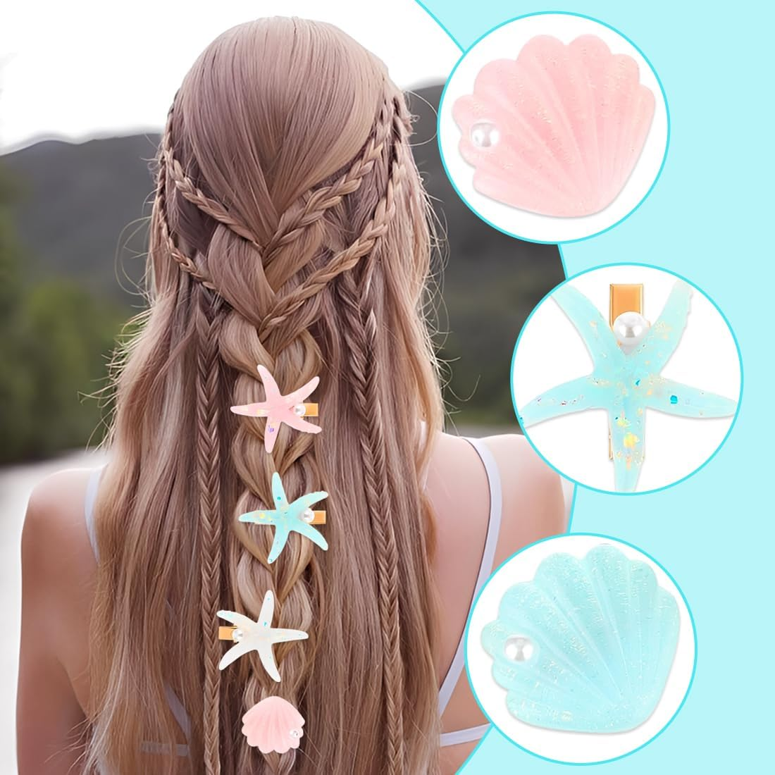 YUZNA Pack of 6 Starfish Hair Clips Shell Hair Pin Hair Clip Starfish Shell Pearl Starfish Hair Clips Shells Hair Accessories Hair Clip Starfish image number 2