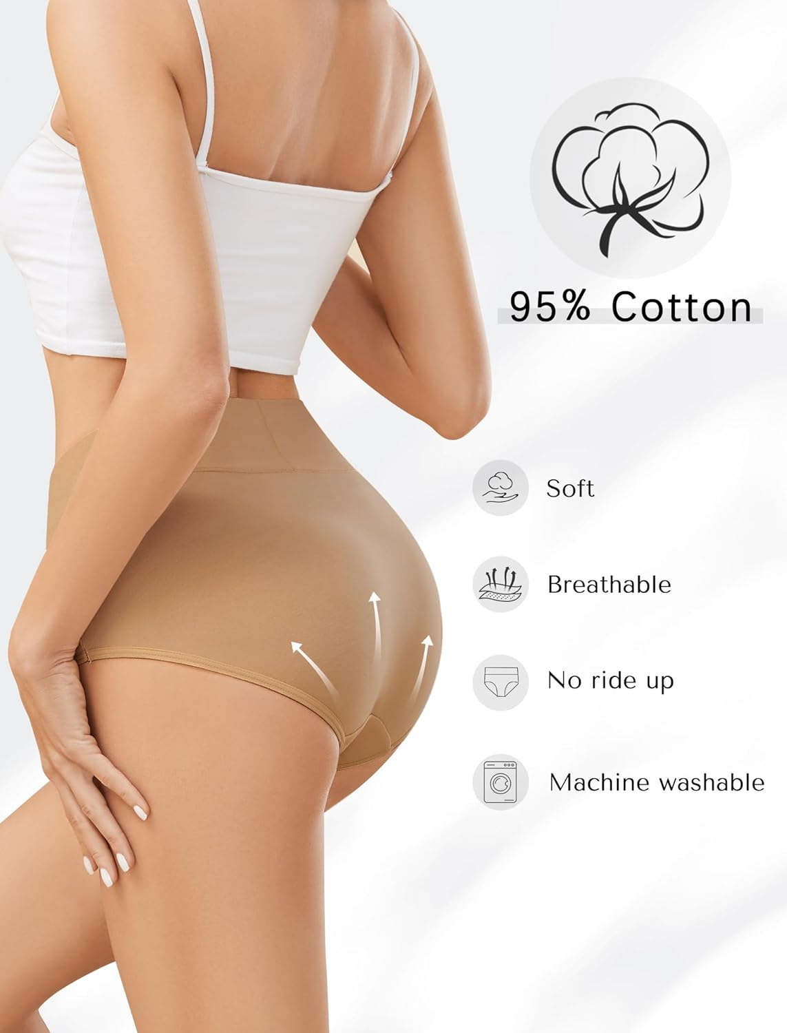 VOENXE Women'S Cotton Underwear High Waisted Ladies Panties,Comfortable Stretchy Full Coverage Brief,Breathable Undies,4 Pack image number 4