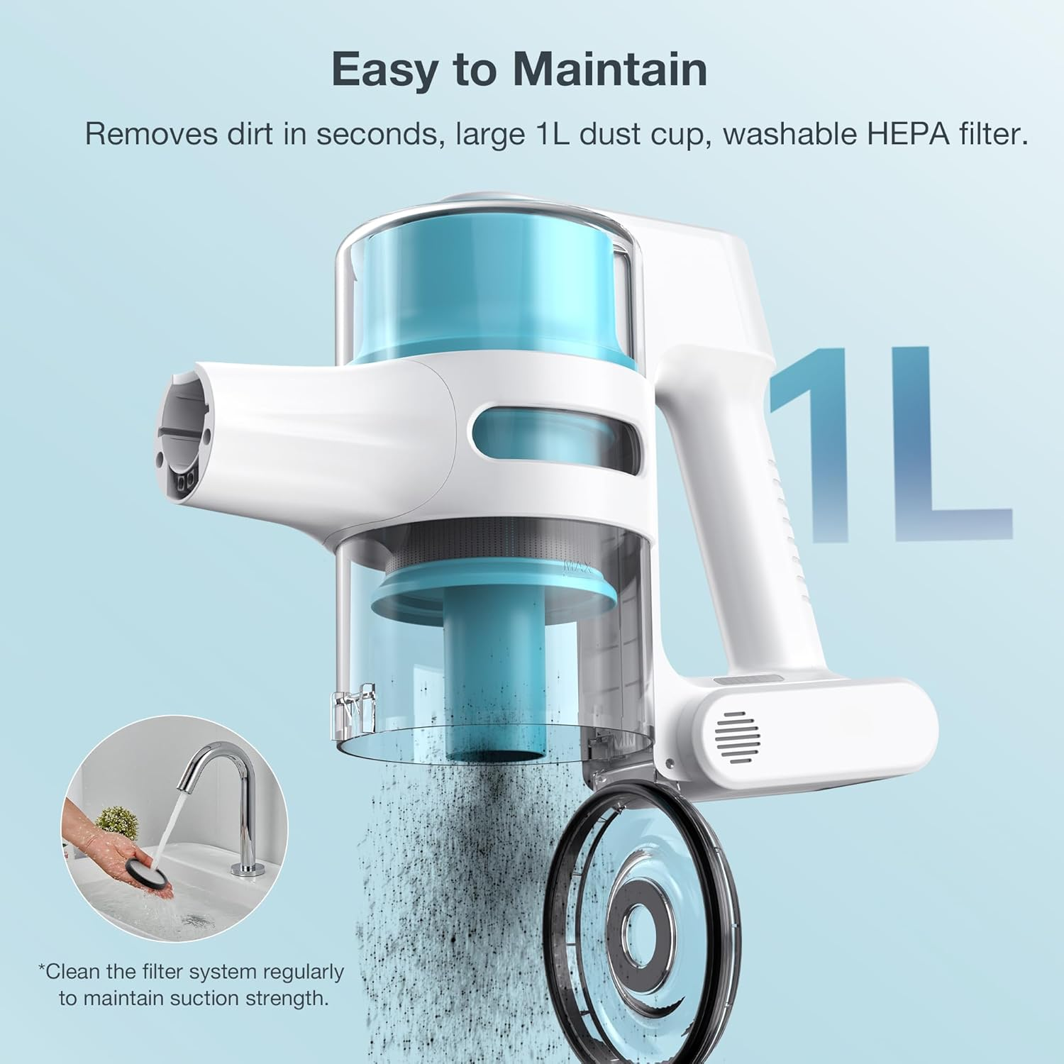 Cordless Vacuum Cleaner, 4-In-1 Lightweight Vacuum Cleaner, 18Kpa / 300W 2-Speed Power with 40-Minute Run Time with Type-C Charger, Tangle Resistant for Pet Hair, Hard Floors and Carpets. image number 2