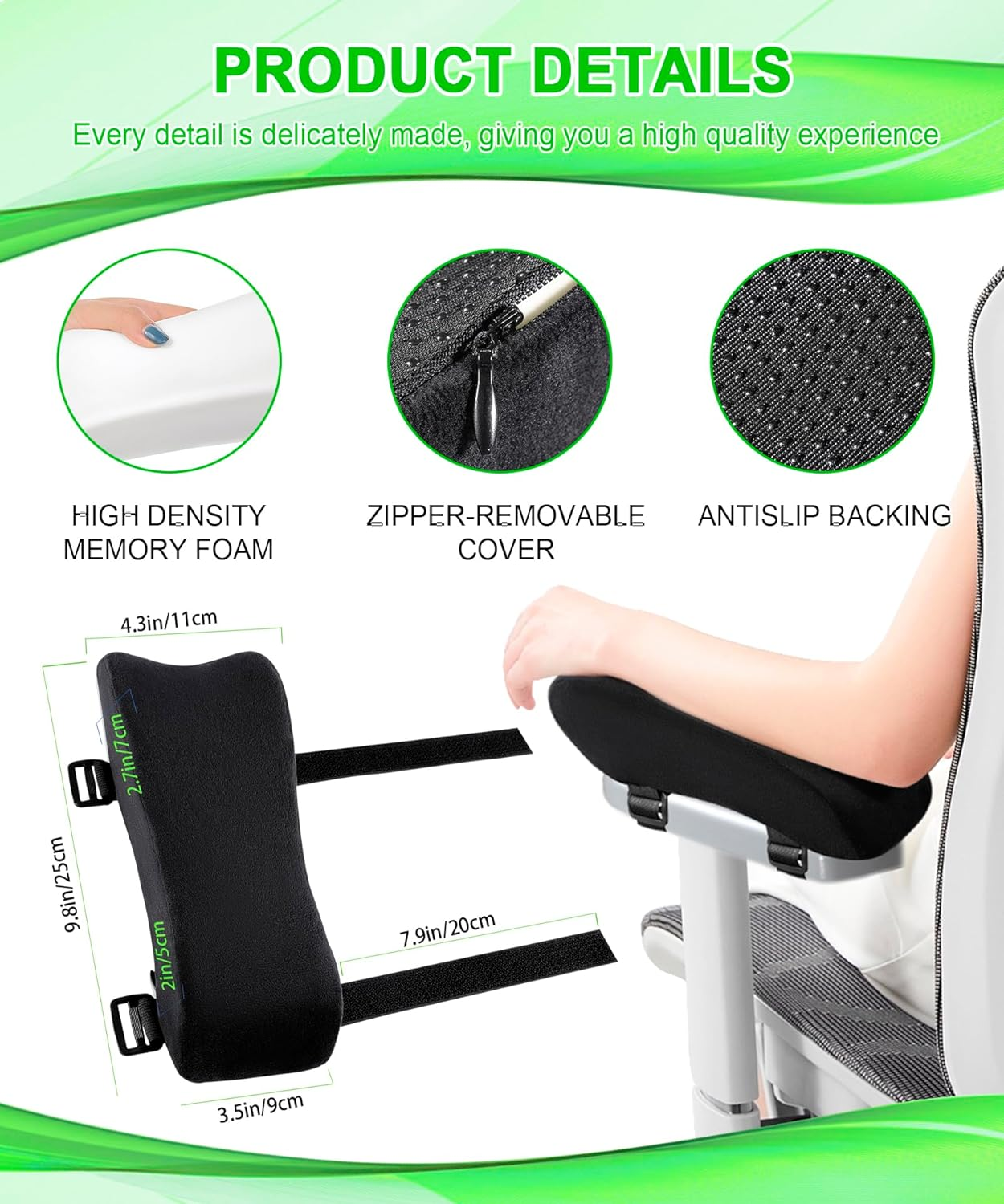 Ergonomic Office Chair Armrest Pads, Memory Foam Cushion Arm Rest Pad Covers Suitable for Gaming Chairs, Wheelchairs and Desk Chairs (Set of 2) Black1 image number 1