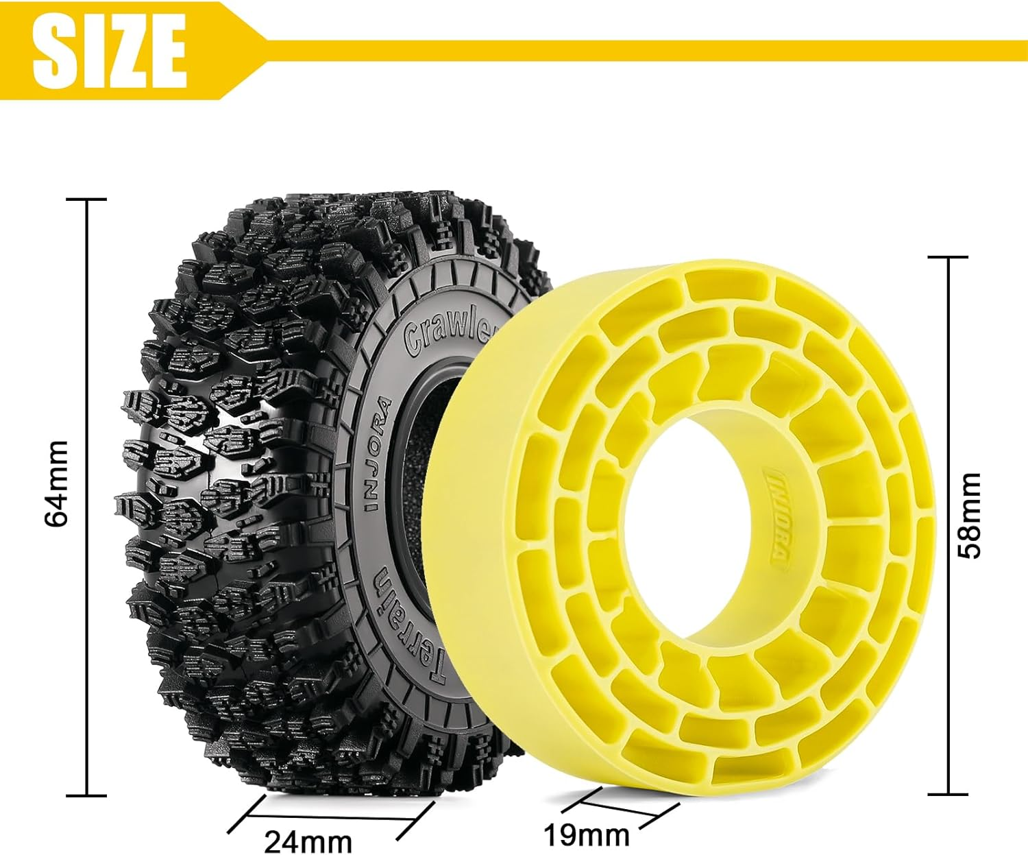 INJORA 1.0 Silicone Rubber Inserts and S5 Rock Terrain Crawler Tires for TRX4M SCX24 1/18 1/24 RC Crawler Car Upgrade image number 3