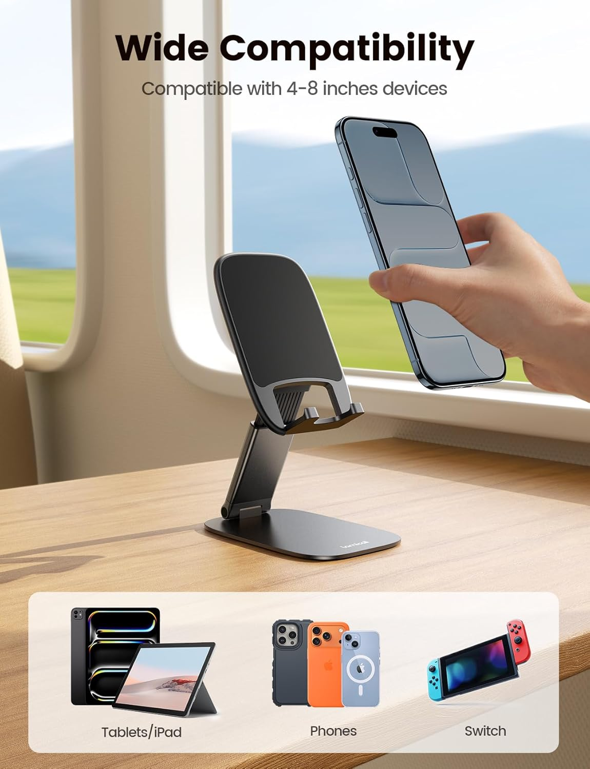 Lamicall Ultra Thin Cell Phone Stand for Desk, [Height Adjustable] Foldable Desktop Phone Holder, Portable Mobile Stand, Office Desk Accessories for Iphone 17 16 15 14 13 Pro Max Air, Galaxy S25, S24 - White image number 6