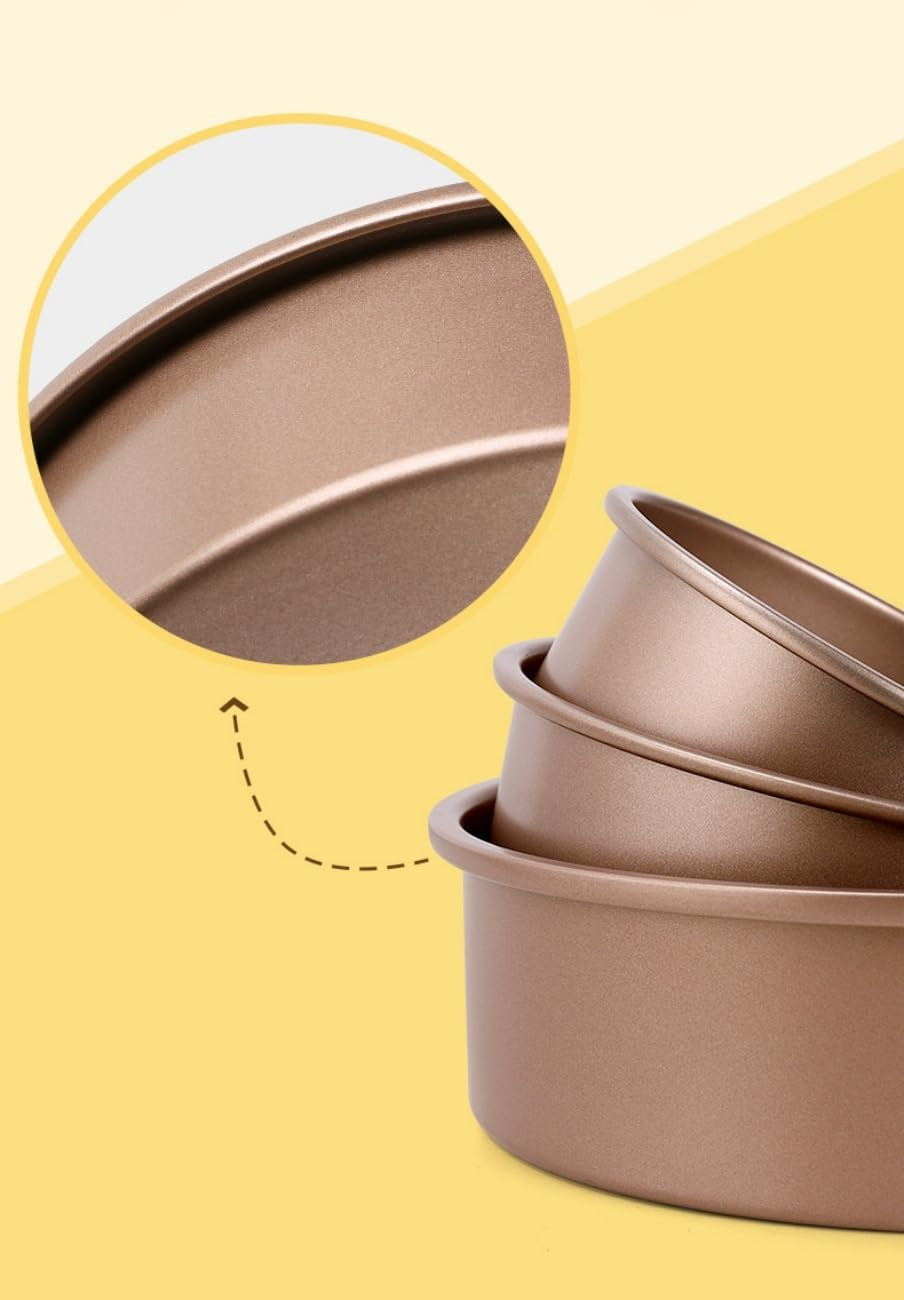 WUWFKUI round Cake Pan Set,3Pcs(6'' / 8''/ 10'') Nonstick Cake Pan with Removable Bottom (Golden) image number 6