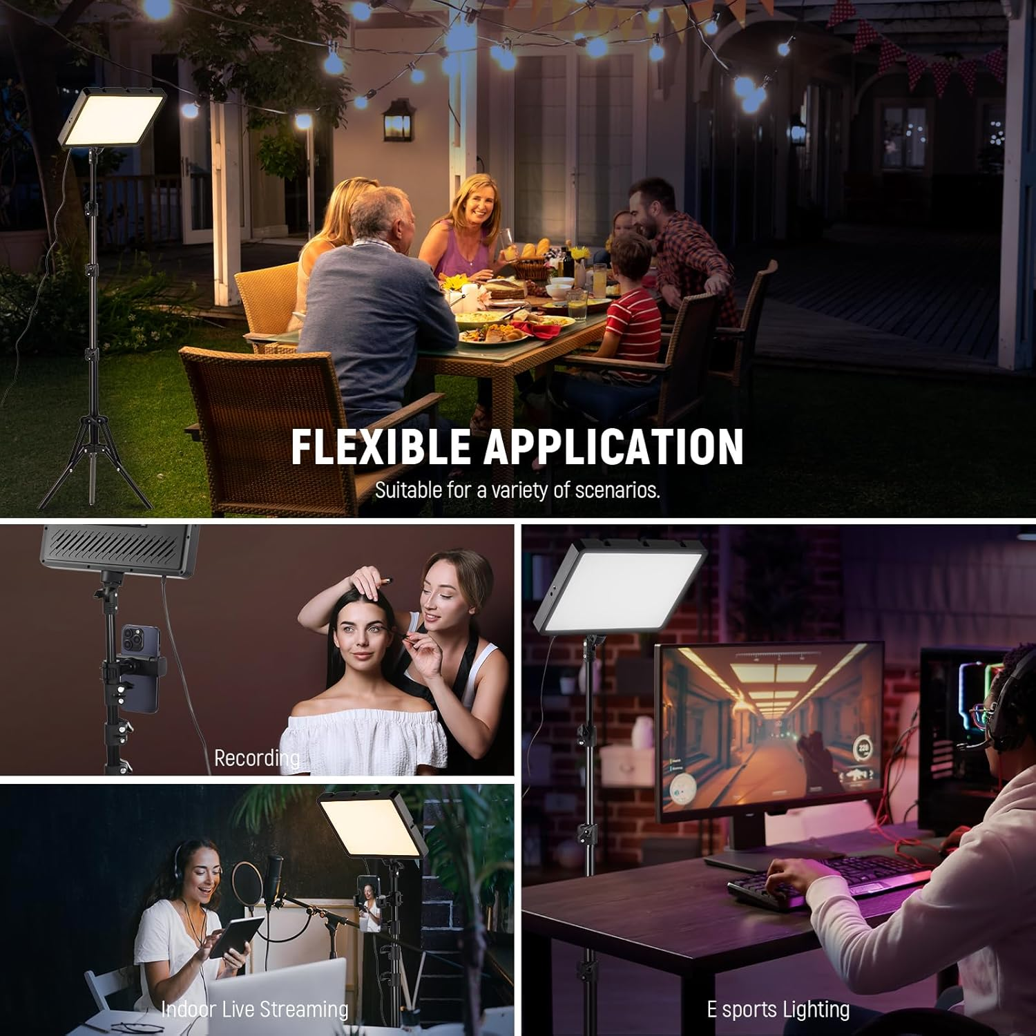 NEEWER Basics 2 Pack LED Video Light Panel with 59''/150Cm Tripod Stands & Phone Holders, 2700-6500K 850Lux Bi Color Dimmable Studio Lighting for Photography Filming Recording Live Streaming, BP300 image number 2