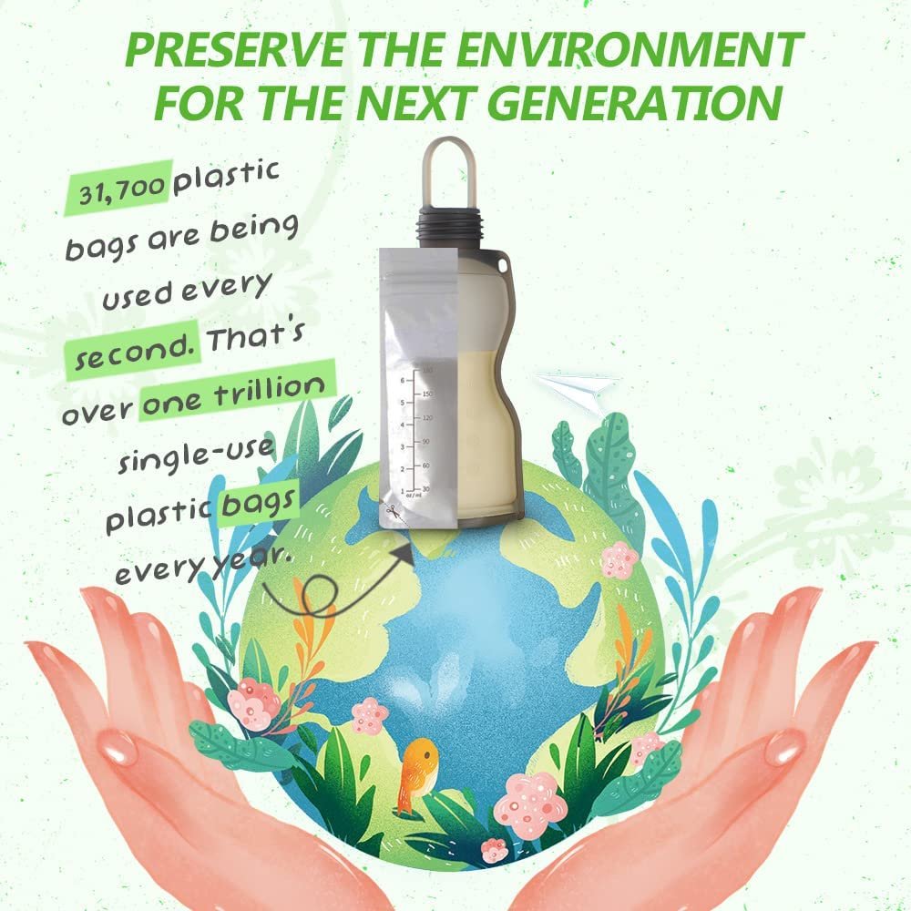 Haakaa Silicone Milk Storage Bag,Reusable Breast Milk Bags for Breastfeeding,Food Grade Silicone,Bpa Free,9 Oz/260 Ml，5Pack