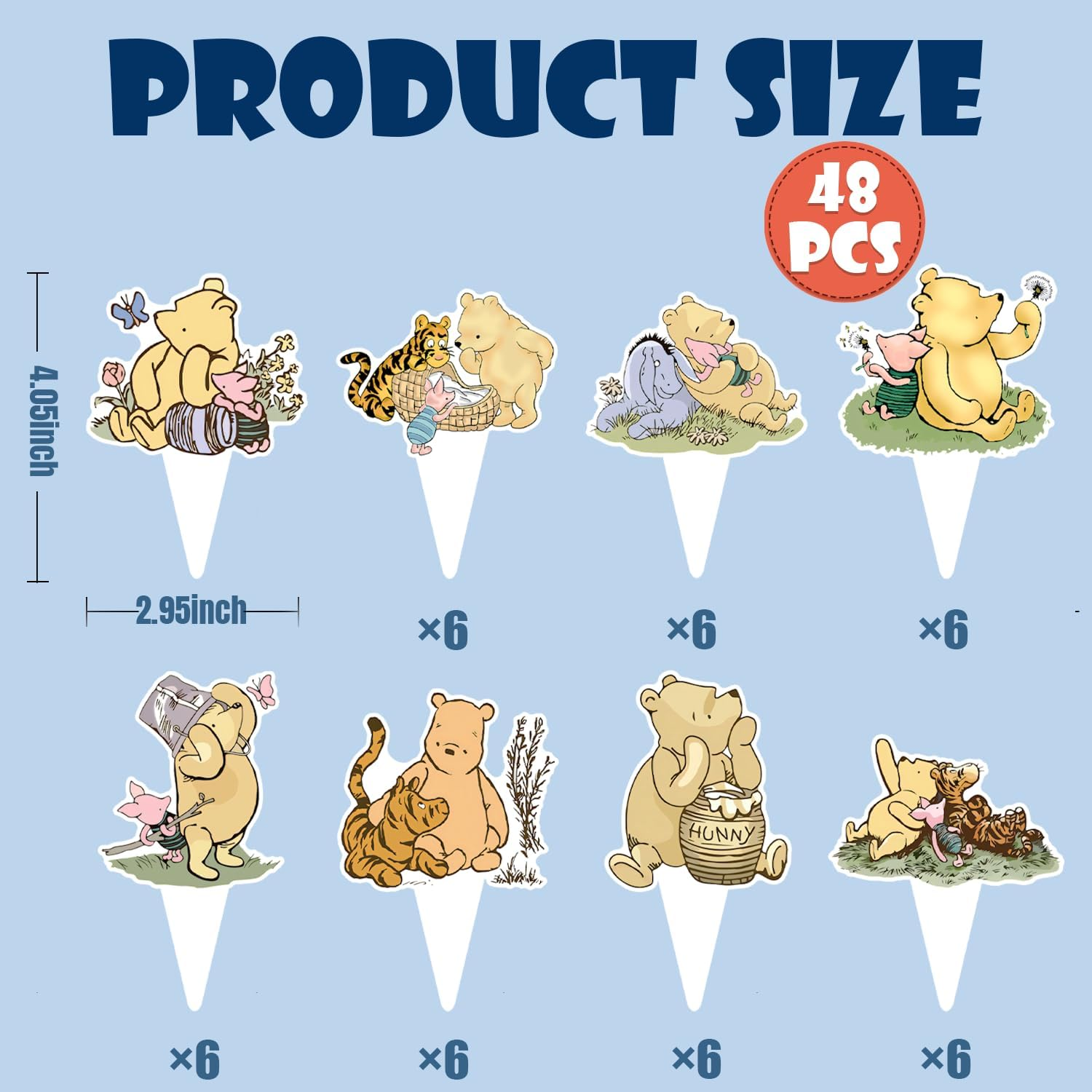 Bear Cupcake Toppers for Birthday Party Cupcake Decorations Baby Shower Supplies (48PCS)