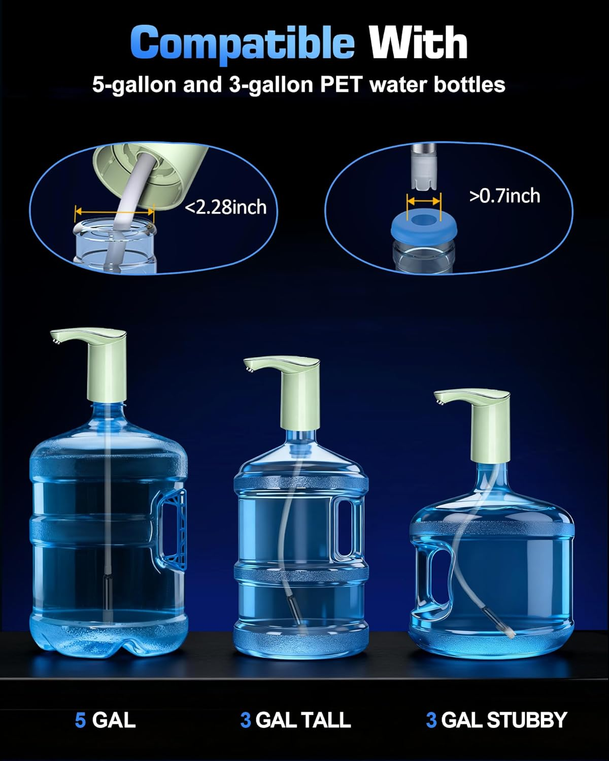 Electric Water Bottle Dispenser for 3-5 Gallon Jug, Automatic USB-C Water Jug Dispenser, Portable Upgraded Submersible Water Pump,High-Power & Silent Operation for Camping Home Office Bedroom (Yellow) image number 6