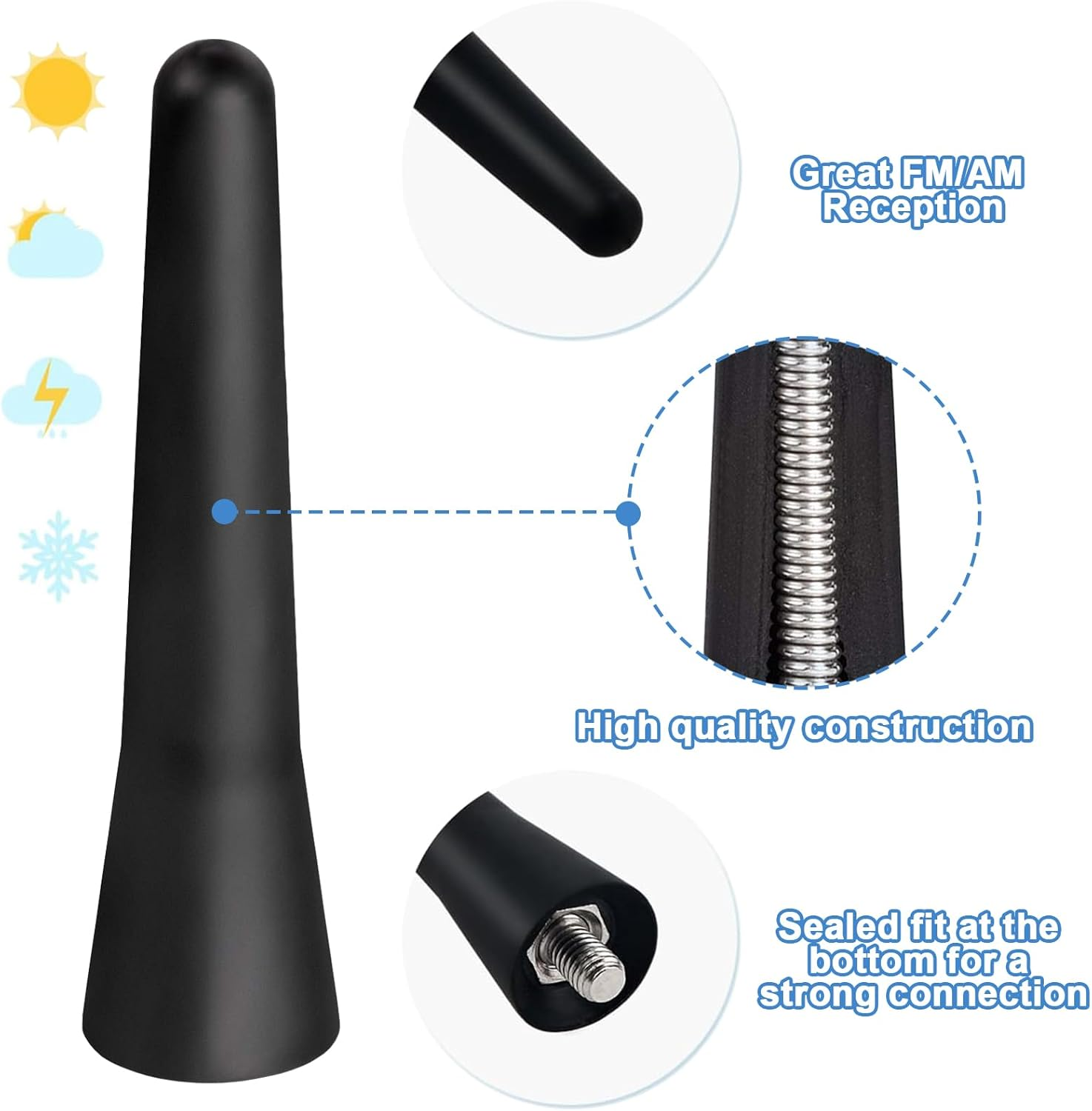 AQTAQ Universal Vehicle Roof Mount Short Car Antenna AM FM Antenna Car Roof Antenna Car 6.5Cm/2.5 Inch Mini Car Radio Antenna Compatible with Toyota Honda Subaru GMC Chevrolet Nissan Ford Jeep Etc image number 6