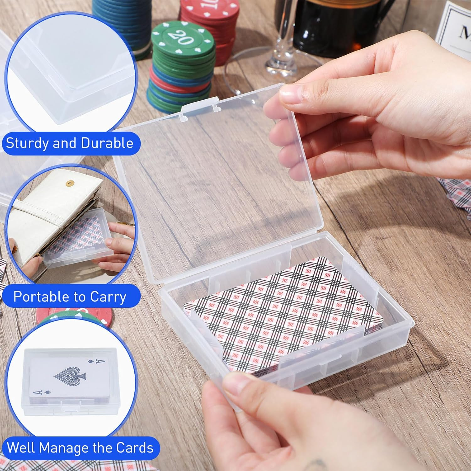 Skylety 12 Pcs Clear Playing Card Deck Cases Plastic Empty Playing Card Box Holder Storage Case Organizer Snap Closed, Suitable for 3.7X2.7 Inch Game Card (No Cards) image number 4