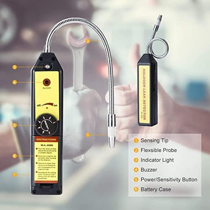 Refrigerant Freon Leak Detector with Indicator Light, High Accuracy and Instant Halogen Gas Leakage Tester for Hfcs Cfcs Cfcs Halogen R134A R410A R22A Air Condition HVAC image number 6