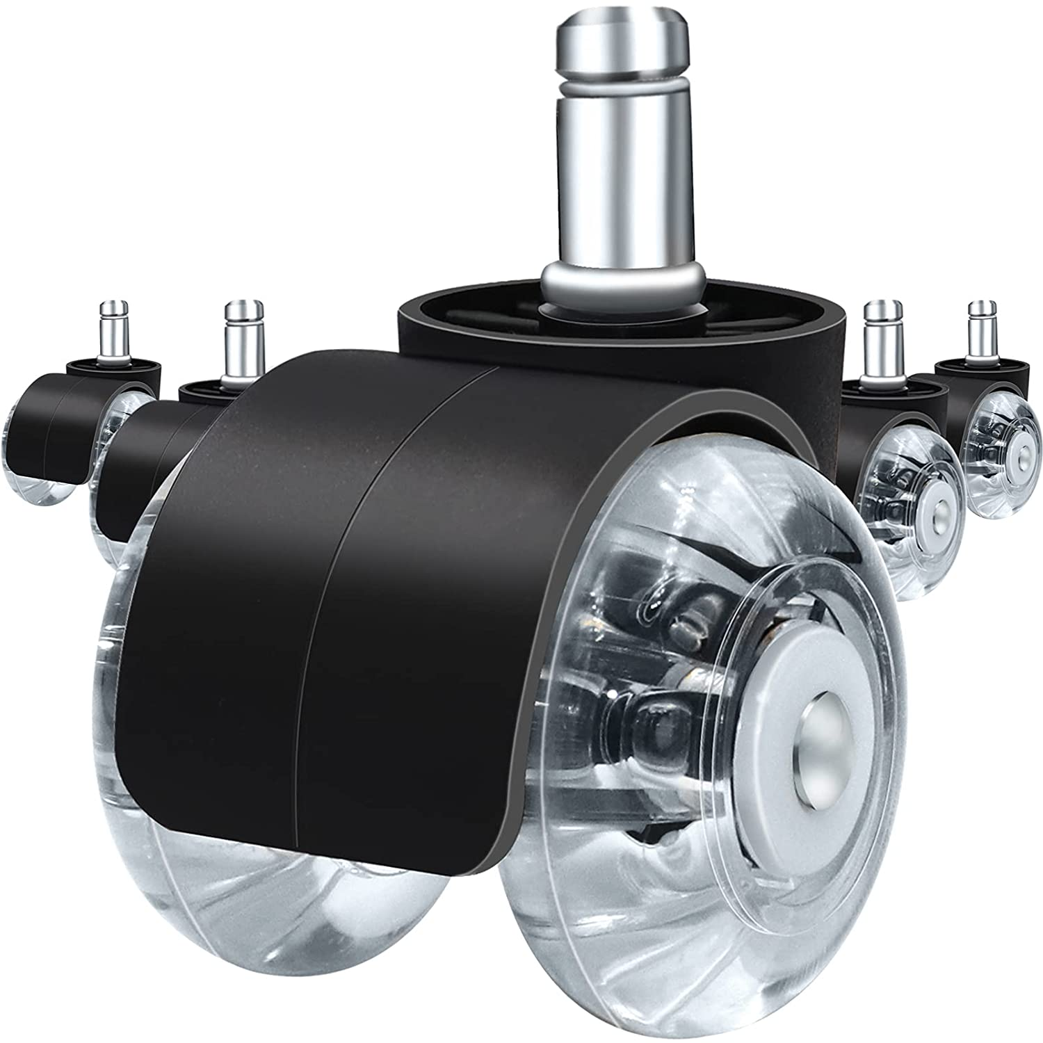 Office Chair Caster Wheels,Set of 5, 2 in Double Casters, Twin Ball Bearing Replacement Computer Desk Chair Wheel, Heavy Duty Rubber Caster Smooth Quiet Rolling Safe Protection for All Floors image number 1