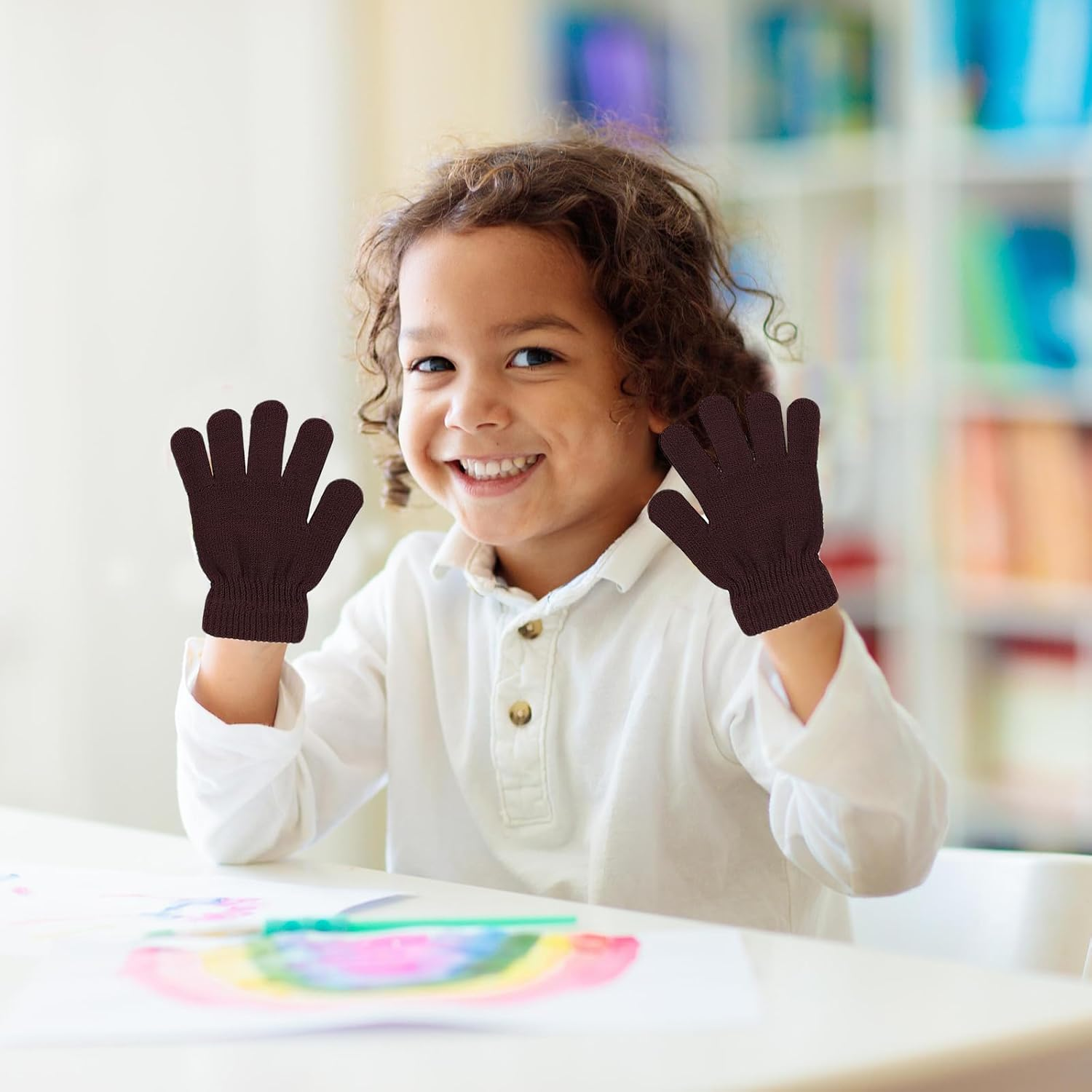 Vabx-Purple 3 Pairs Magic Gloves Black Warm Gloves Winter Knitted Gloves for Kids Teens Adults Women Cold Weather Gloves image number 5