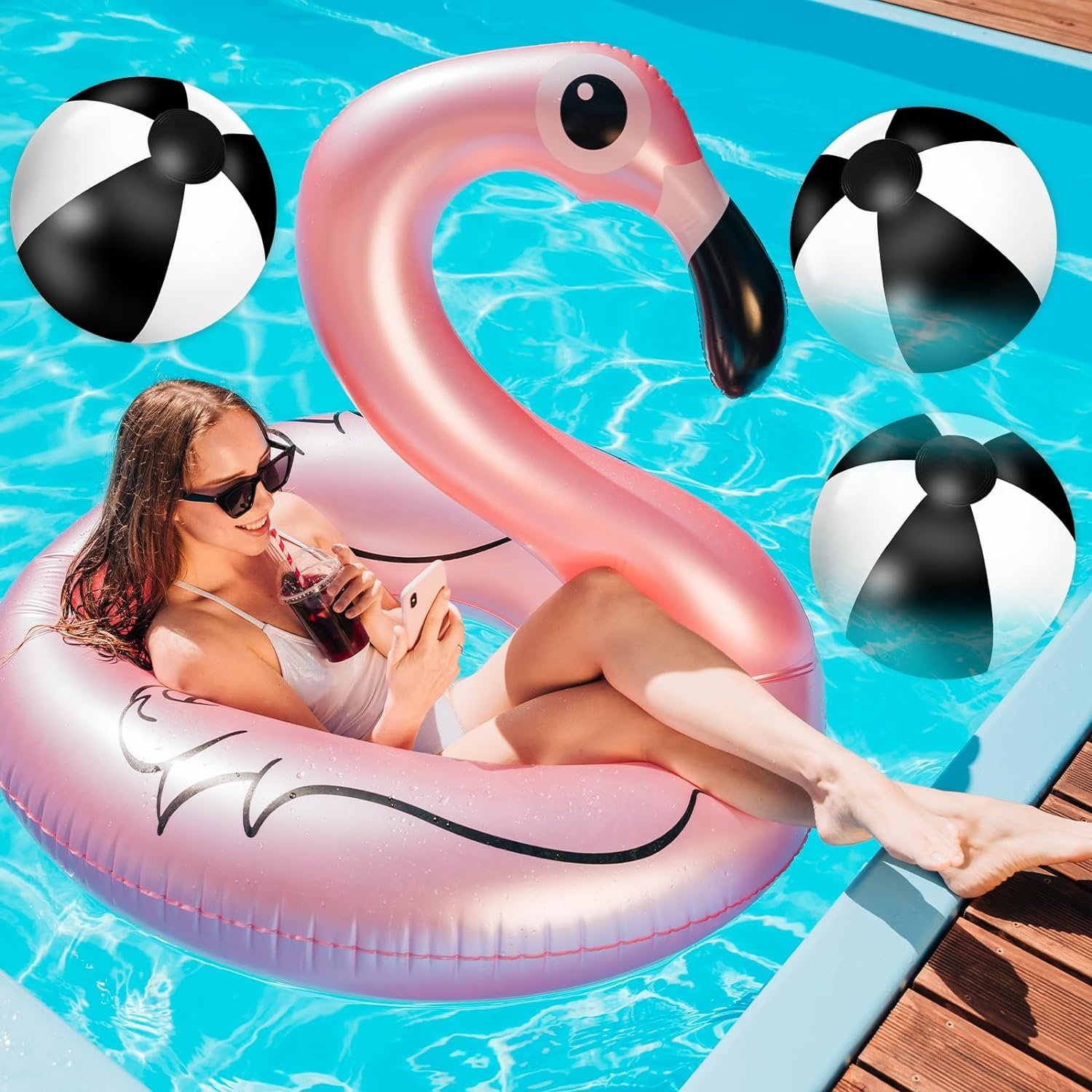 Whaline 16Pcs 16'' Inflatable Beach Ball round Pool PVC Balls Game Toys for Summer Hawaiian Tropical Theme Beach Party Decor image number 3