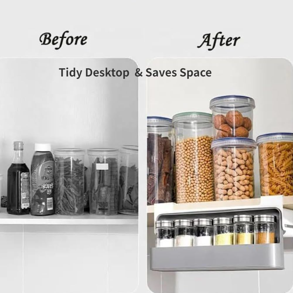 Spice Rack Organizer for Cabinet-Pull Out Spice Rack for Cupboard-Spice Organizer Rack for Kitchen-Spice Drawer Organizer-Adhesive Under-Shelf Spice Storage-Spice Organizer for Drawer