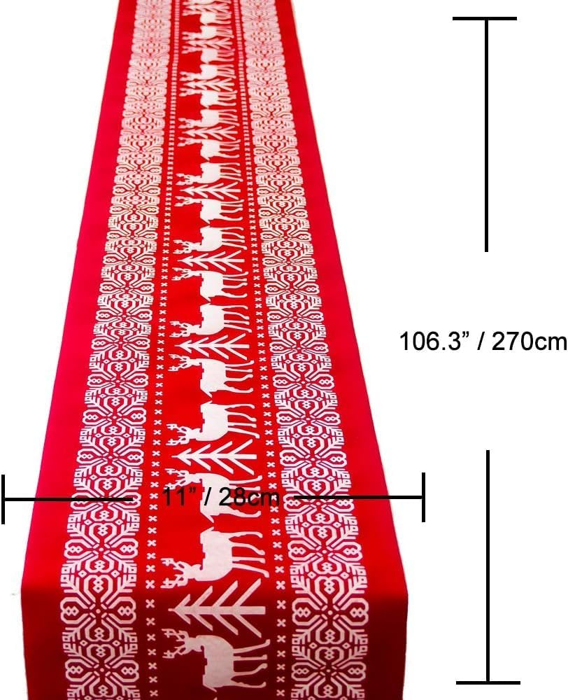 Christmas Table Runners, Christmas Tree Deer Table Runners Printed Linen Xmas Table Linens for Christmas Table Decoration Home Party Tablecover Decor(28 * 270Cm) image number 4