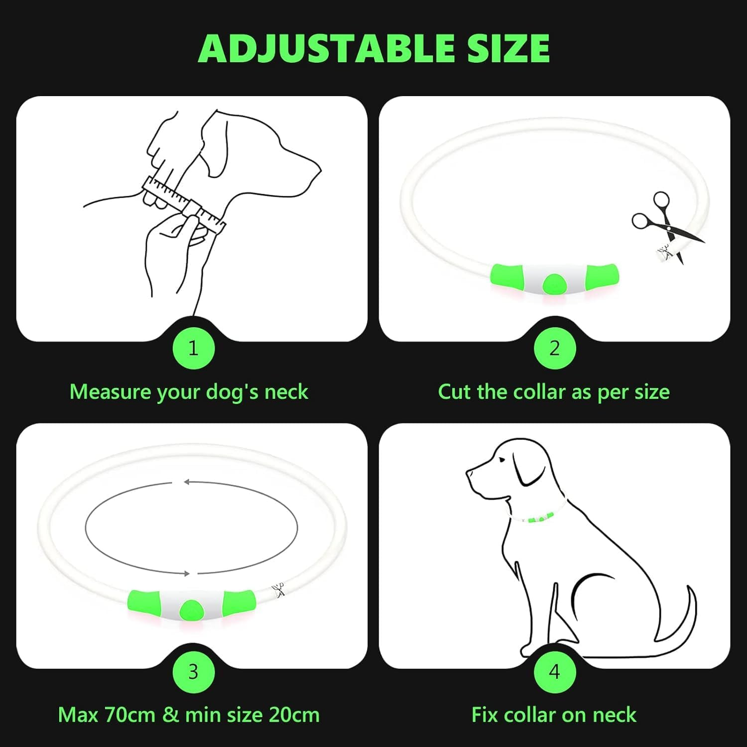 LED Dog Collar, Light up Dog Collars,Rechargeable Dog Lights for Night Walkinguniversal, Reusable Safety Necklace for Small Medium Large Dogs (Green) - Blue image number 5